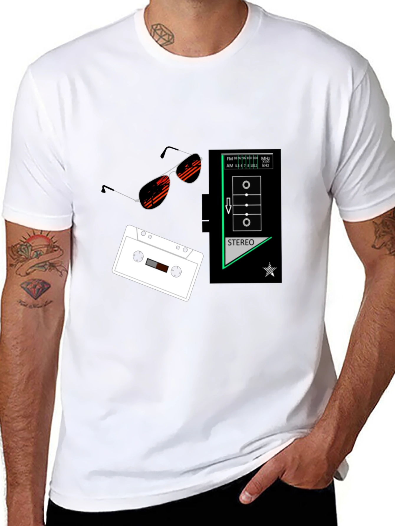 Retro Vibes Graphic Tee - Cassette & Sunglasses Design