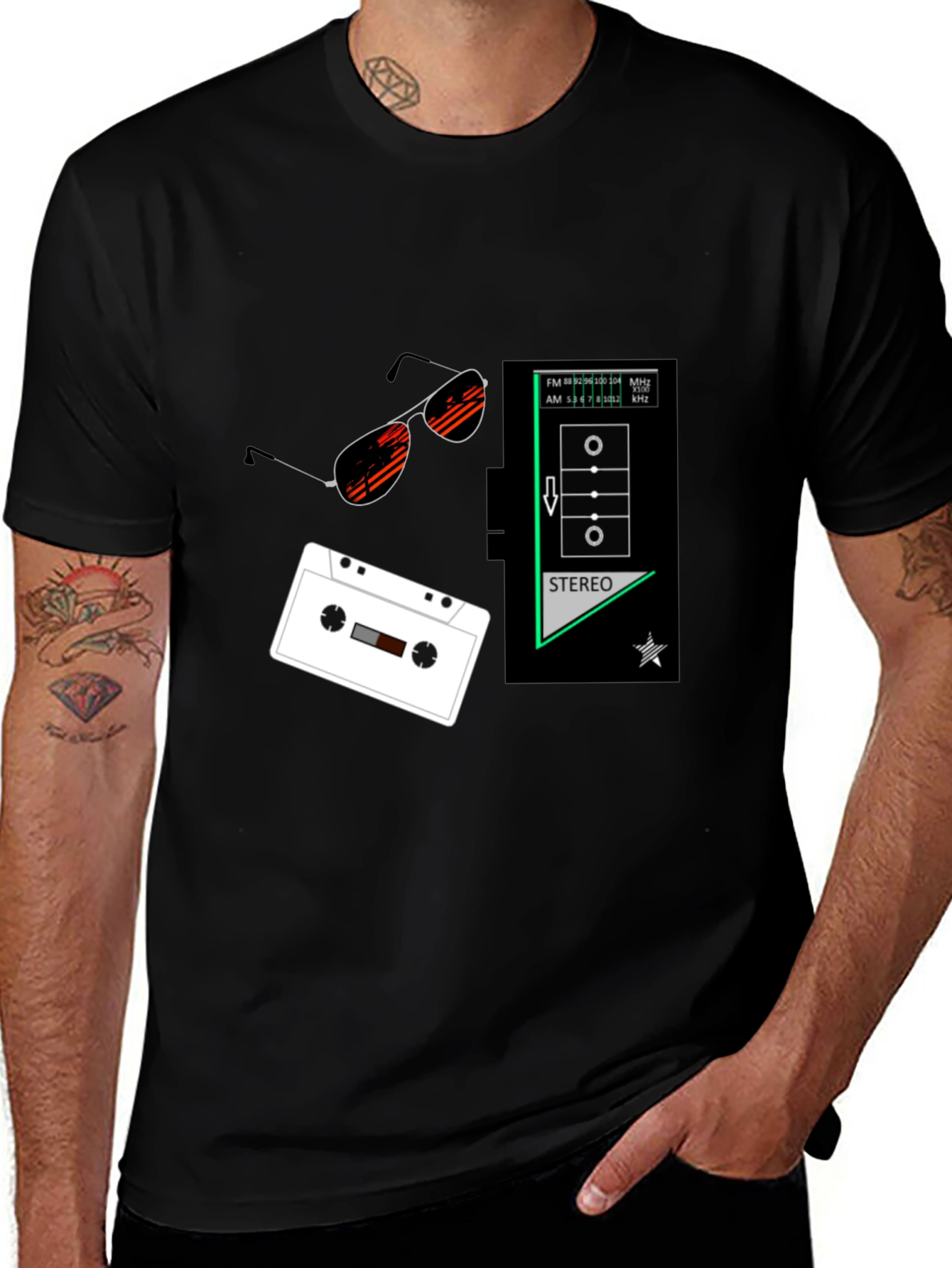 Retro Vibes Graphic Tee - Cassette & Sunglasses Design