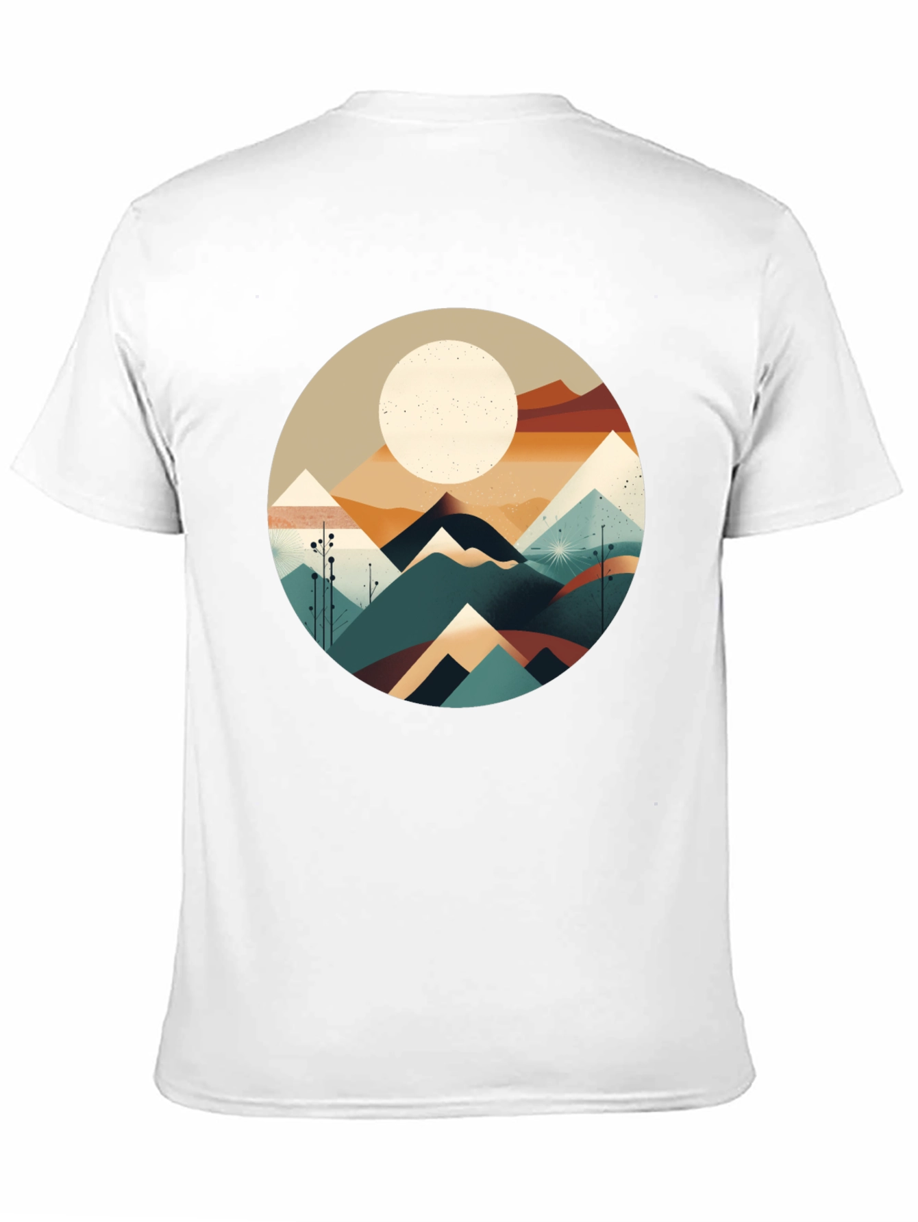 Geometric Mountain & Moon Graphic Tee - Black