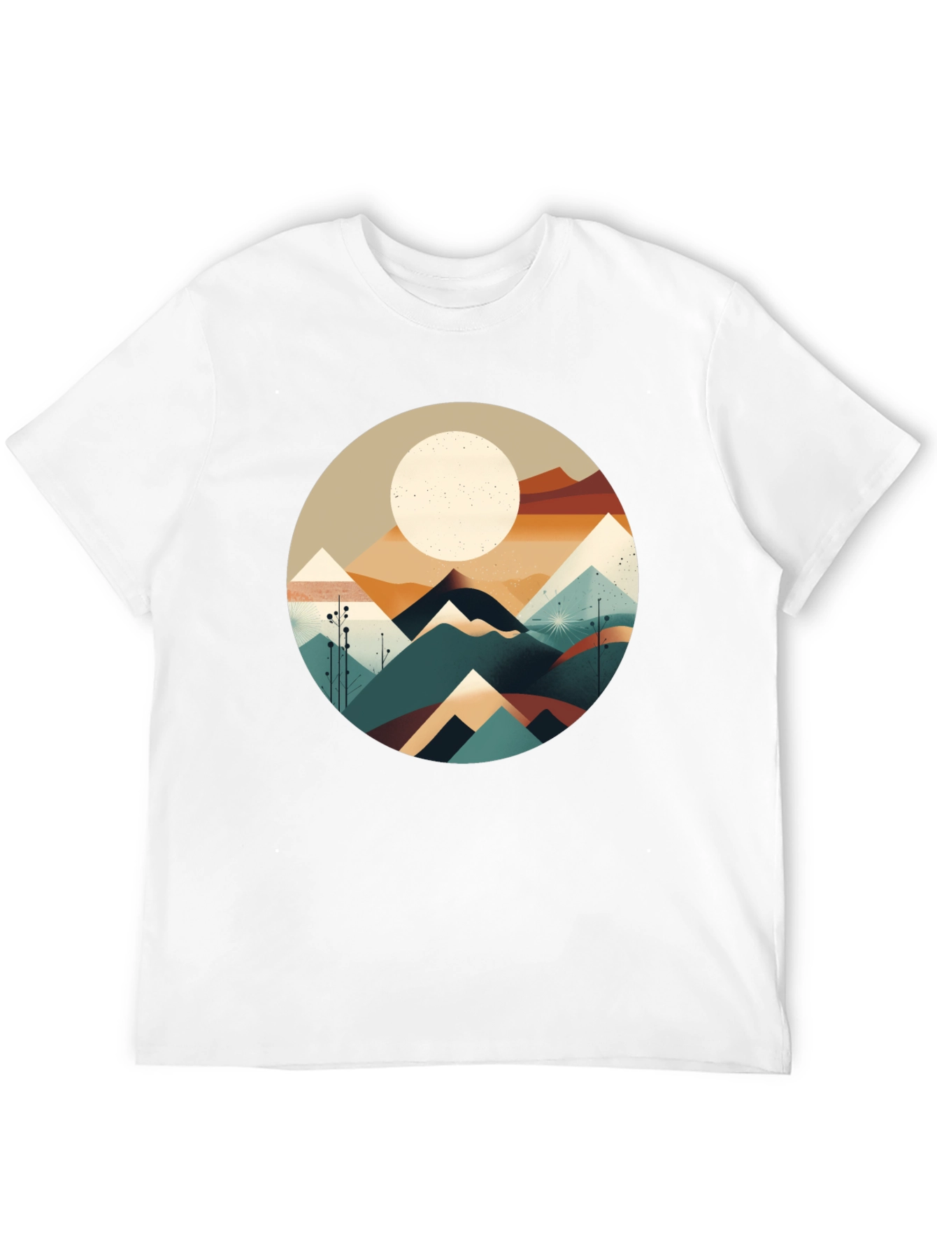Geometric Mountain & Moon Graphic Tee - Black