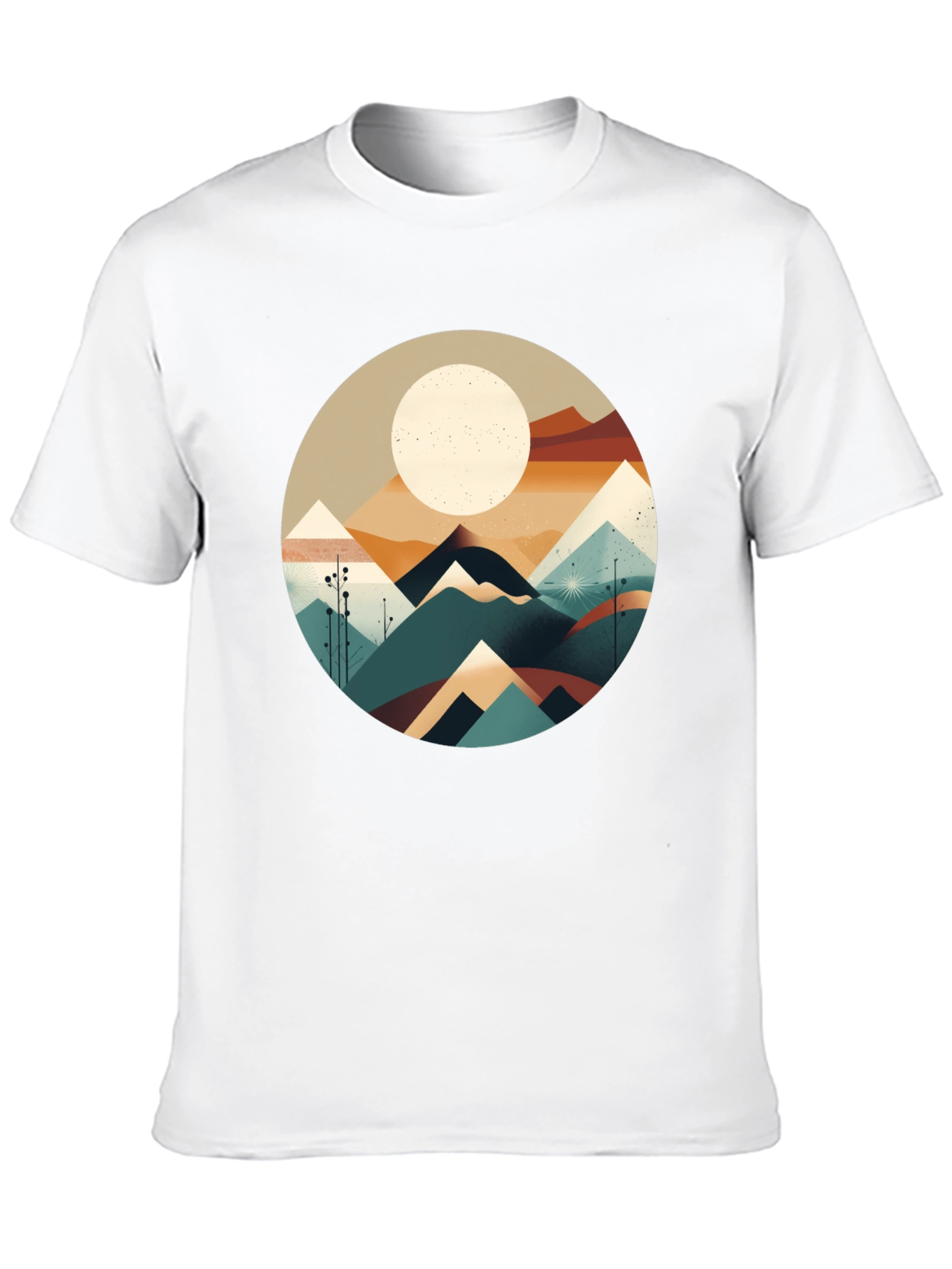 Geometric Mountain & Moon Graphic Tee - Black