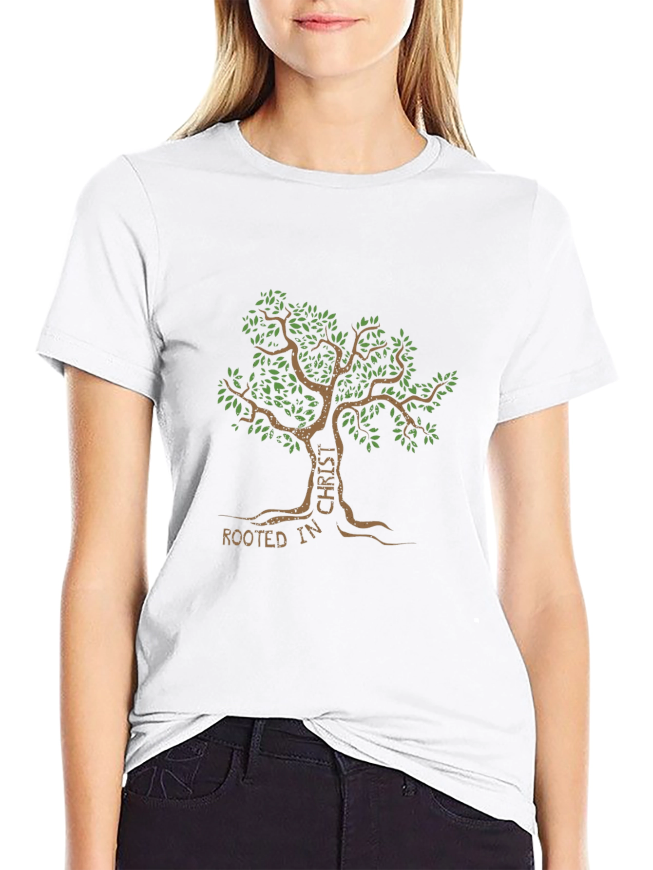 Rooted in Christ Tree Graphic Black T-Shirt