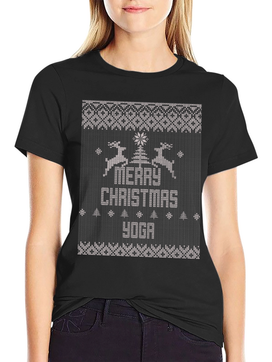 Merry Christmas Yoga Ugly Sweater Style T-Shirt