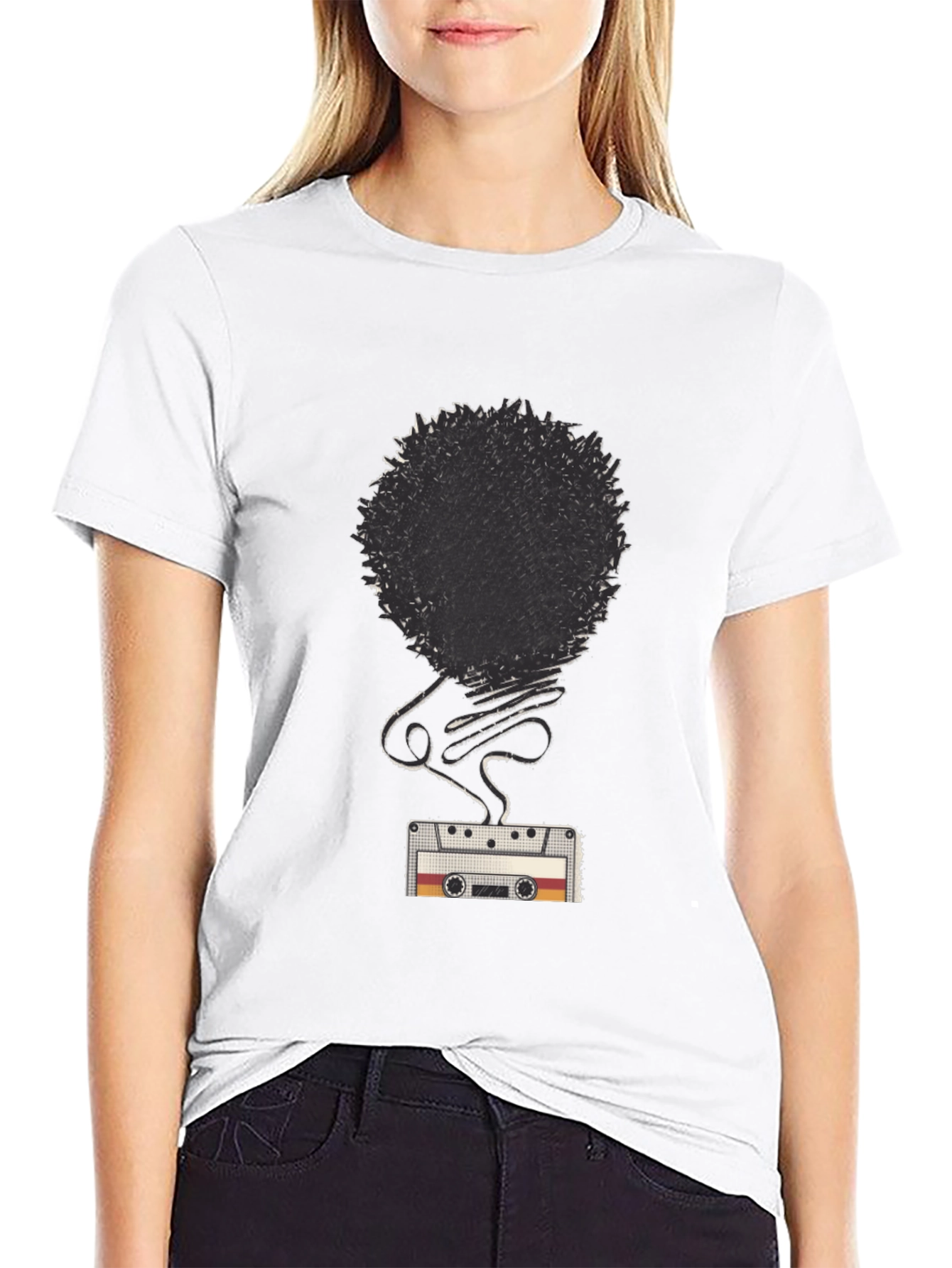 Retro Cassette Tape Afro Graphic T-Shirt