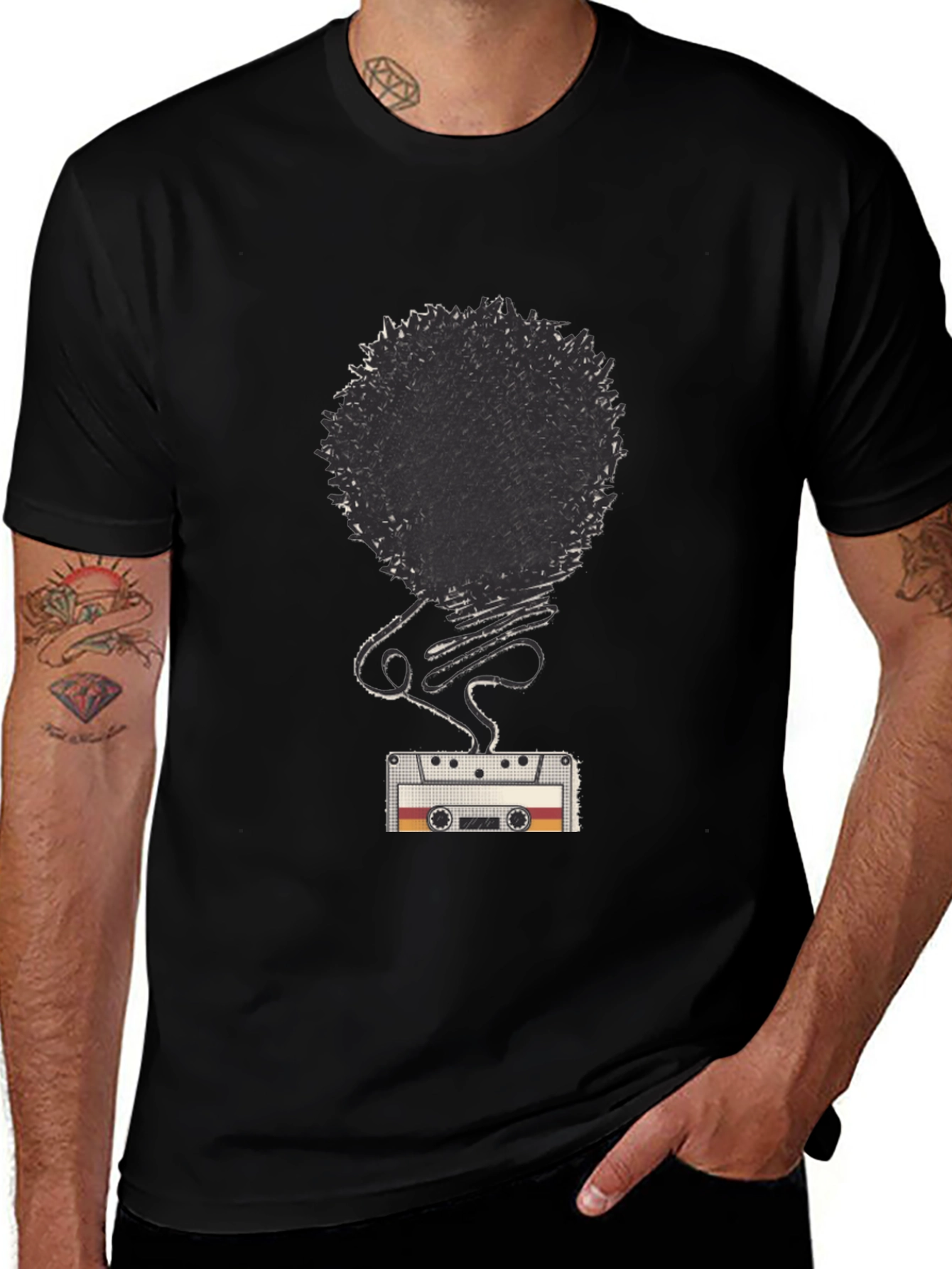 Retro Cassette Tape Afro Graphic T-Shirt
