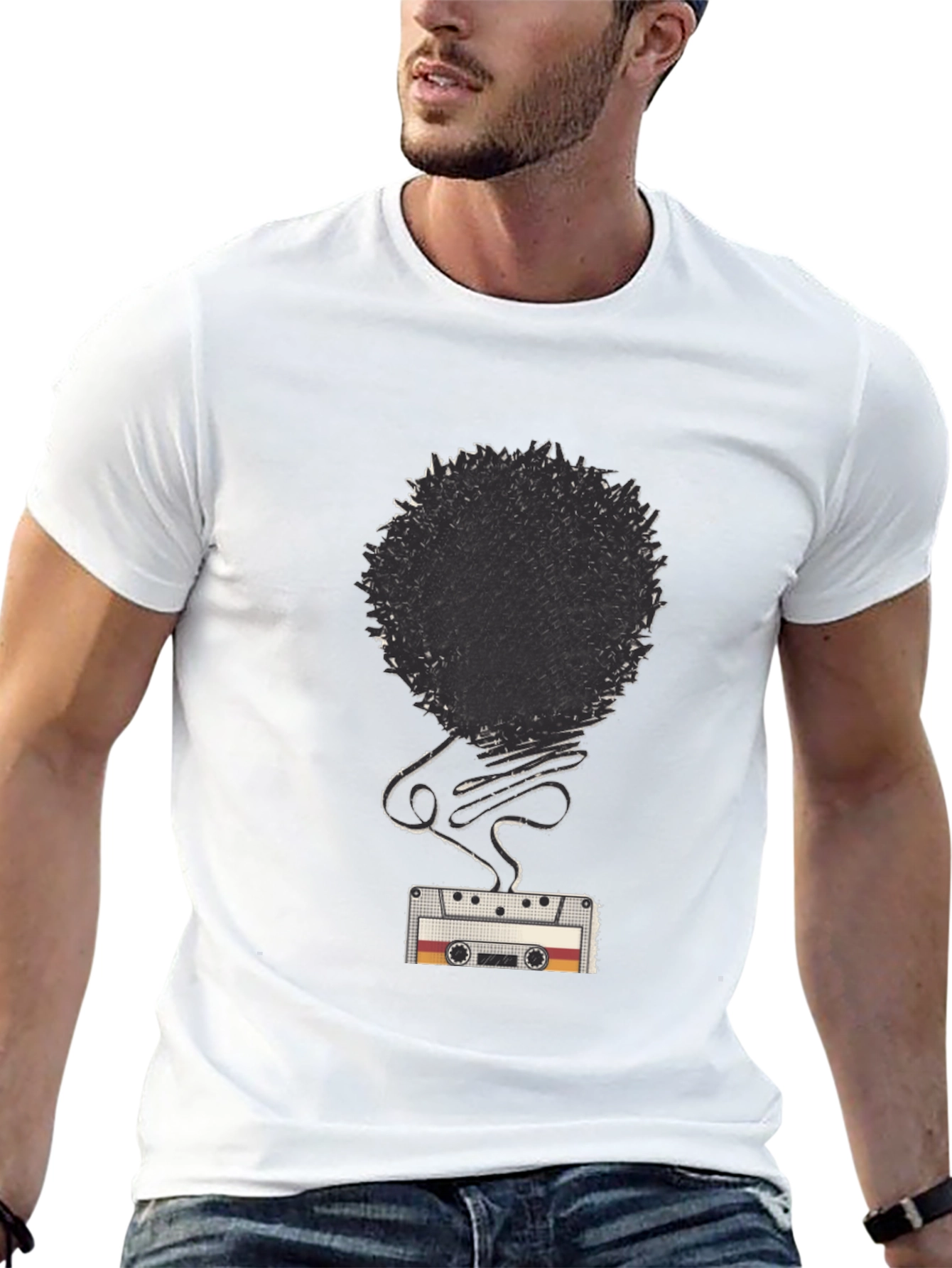 Retro Cassette Tape Afro Graphic T-Shirt