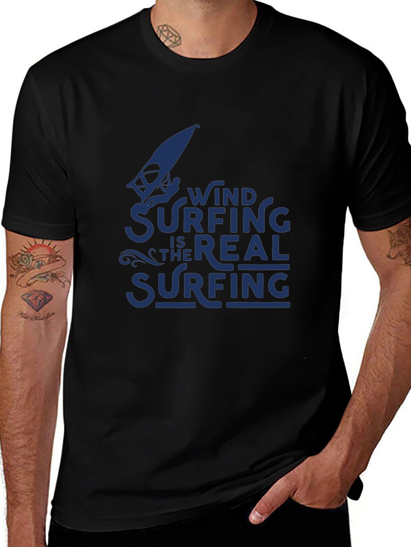 Windsurfing is the Real Surfing Black T-Shirt