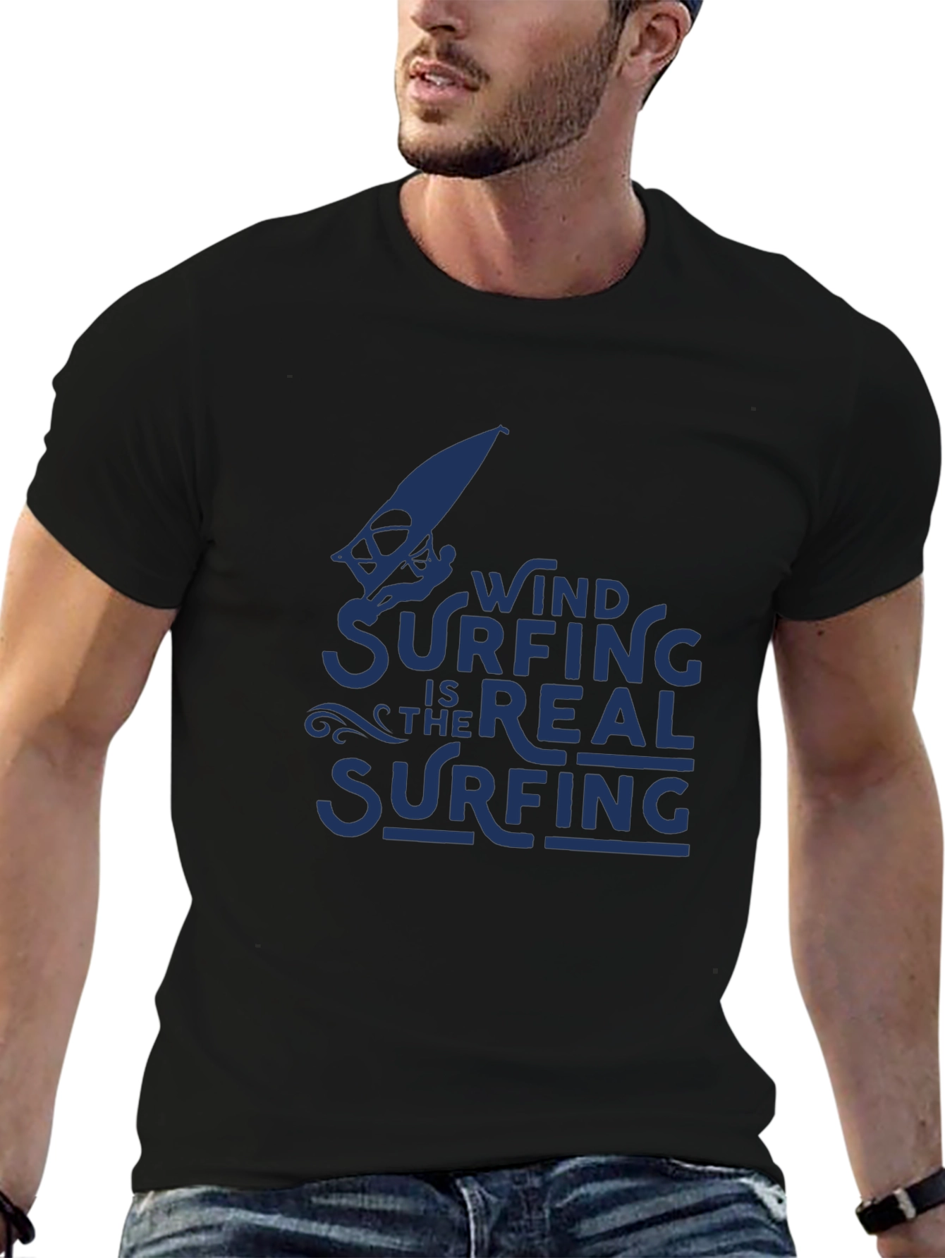 Windsurfing is the Real Surfing Black T-Shirt