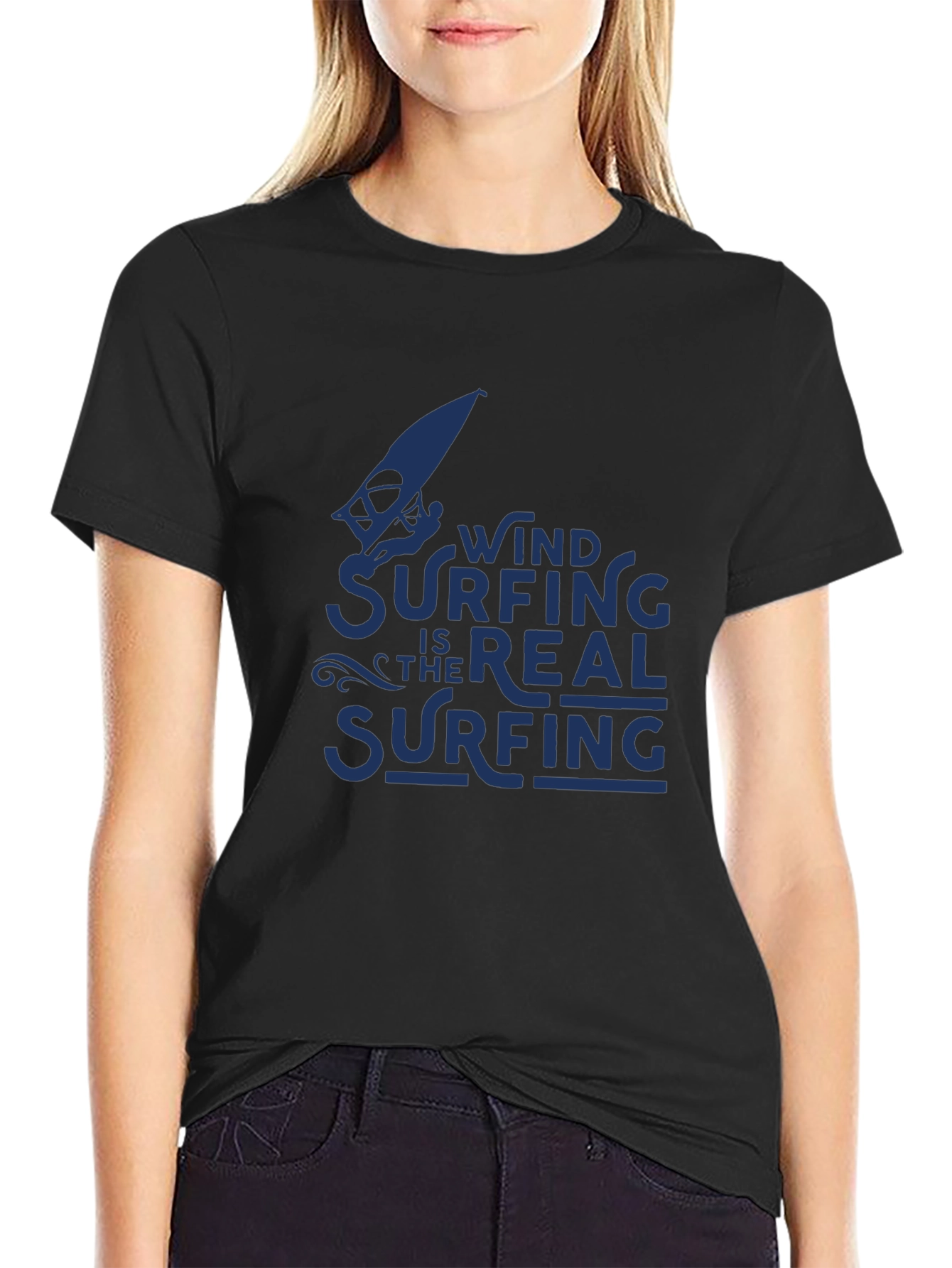Windsurfing is the Real Surfing Black T-Shirt