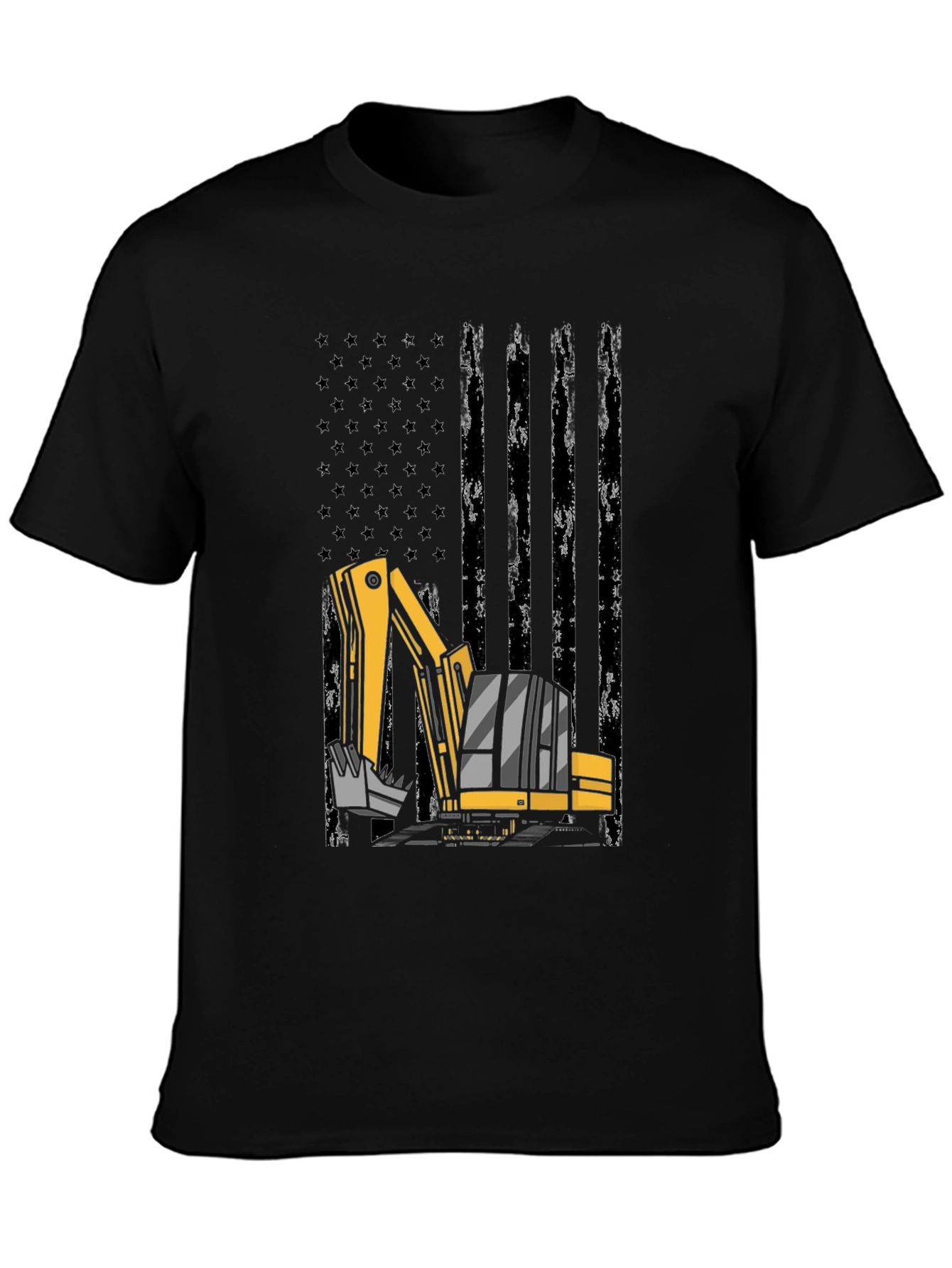 Excavator American Flag Mens Black T-Shirt