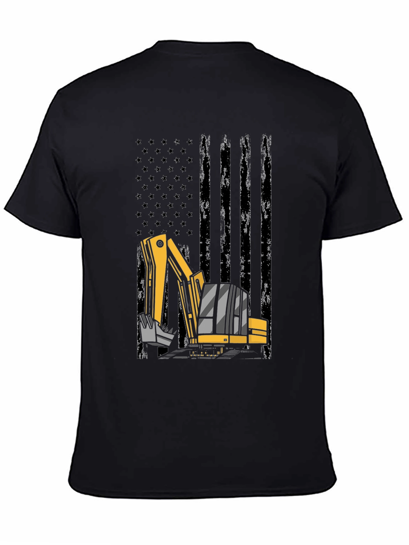 Excavator American Flag Mens Black T-Shirt