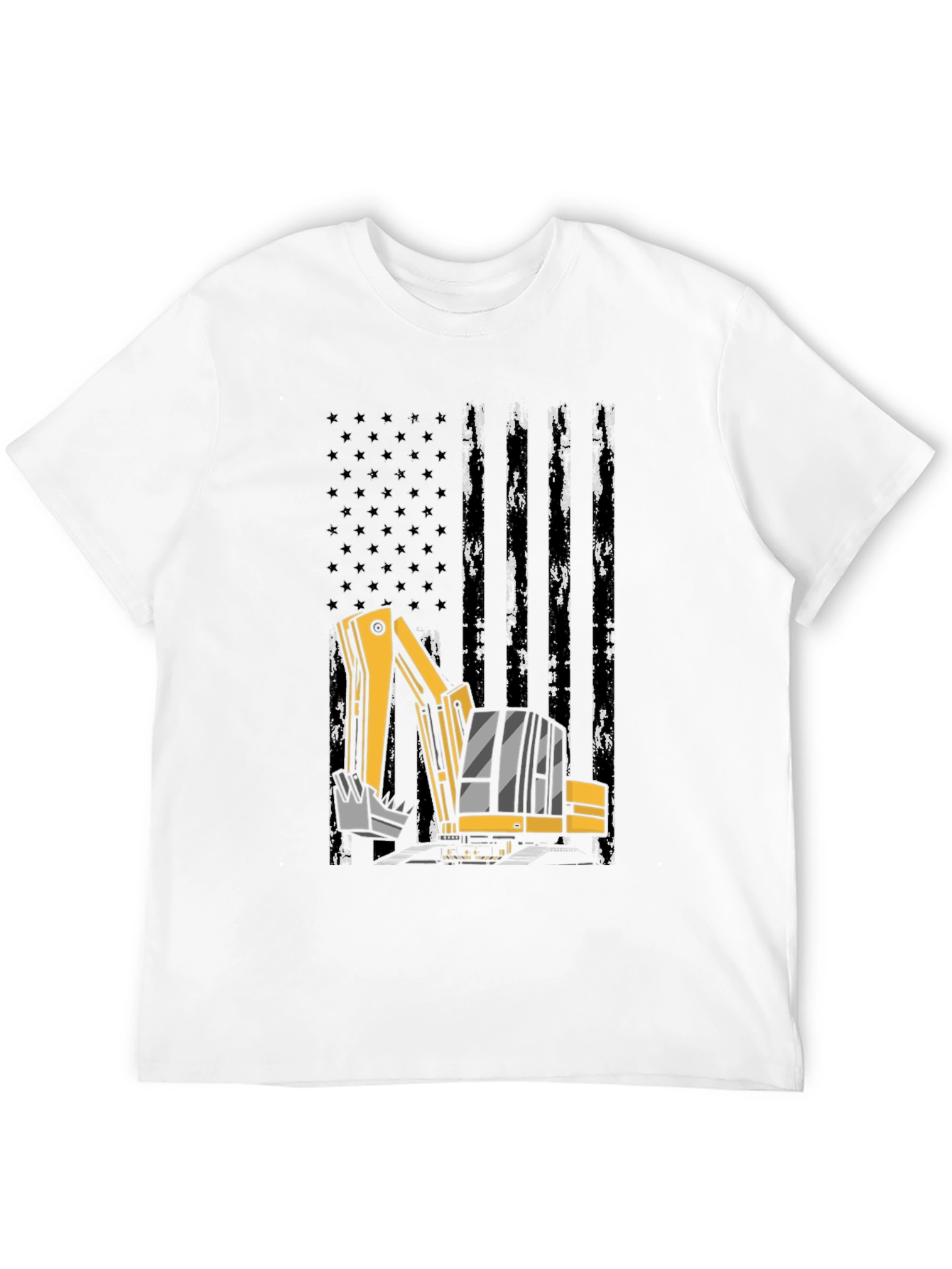 Excavator American Flag Mens Black T-Shirt