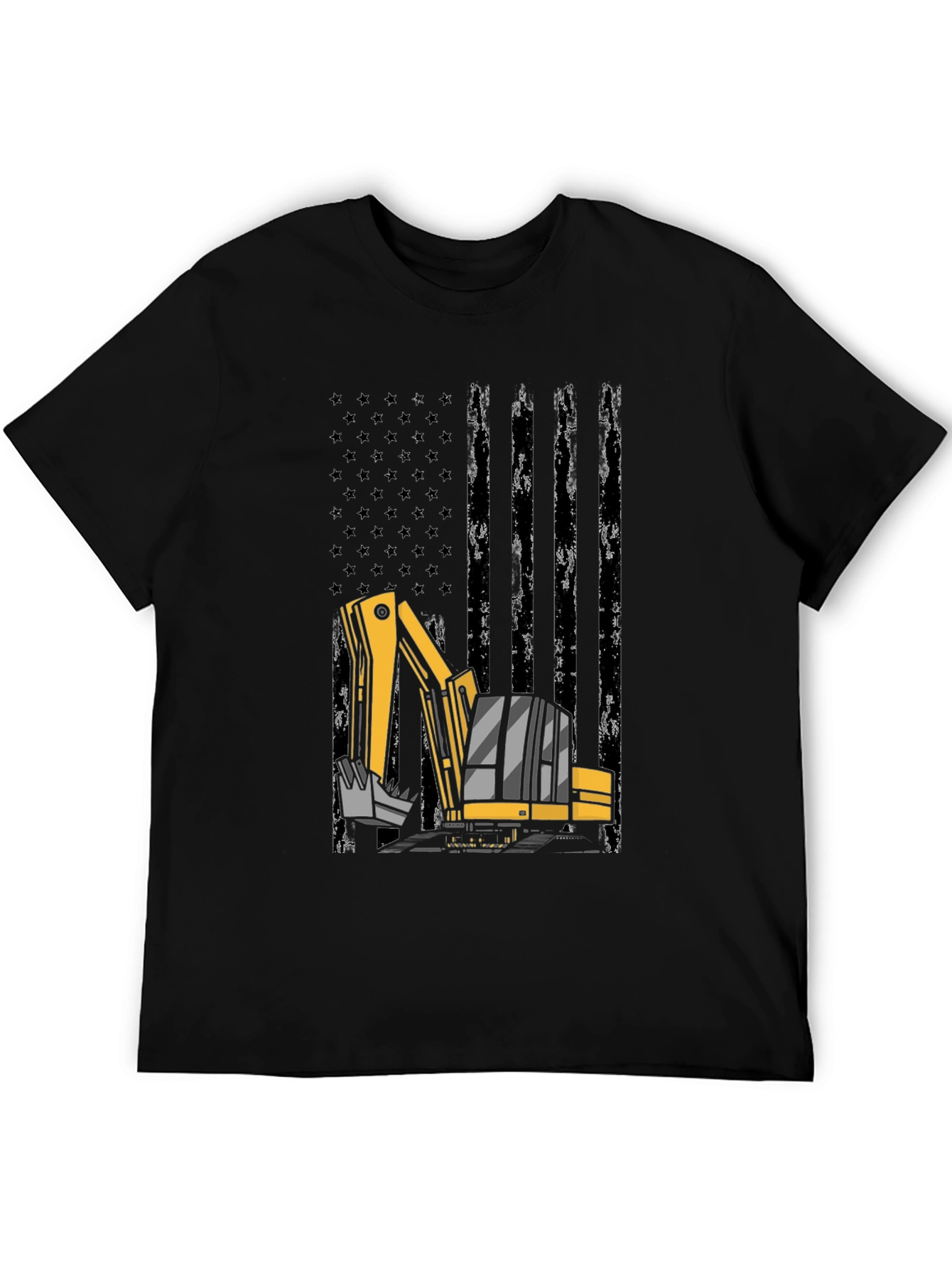 Excavator American Flag Mens Black T-Shirt
