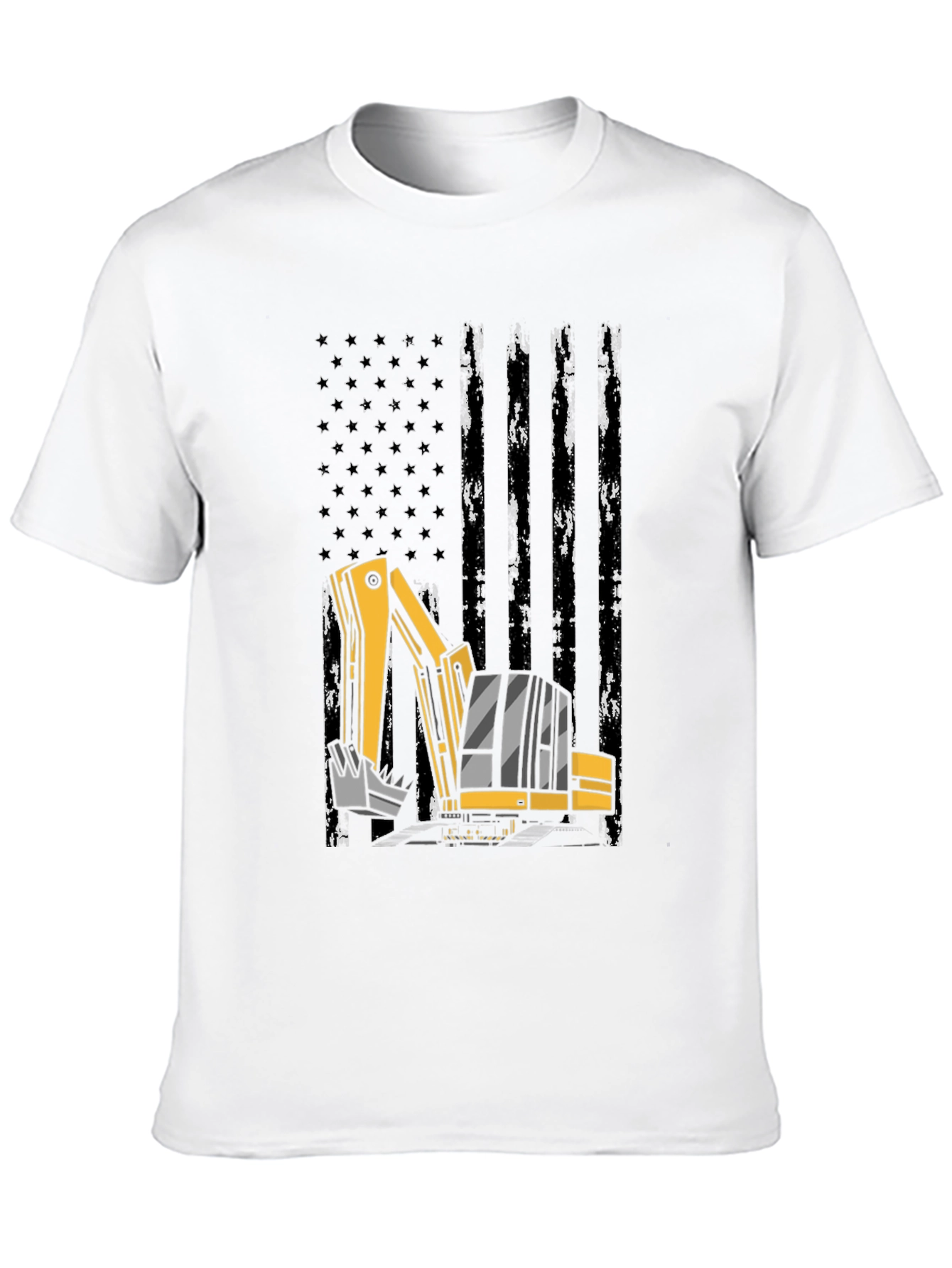 Excavator American Flag Mens Black T-Shirt