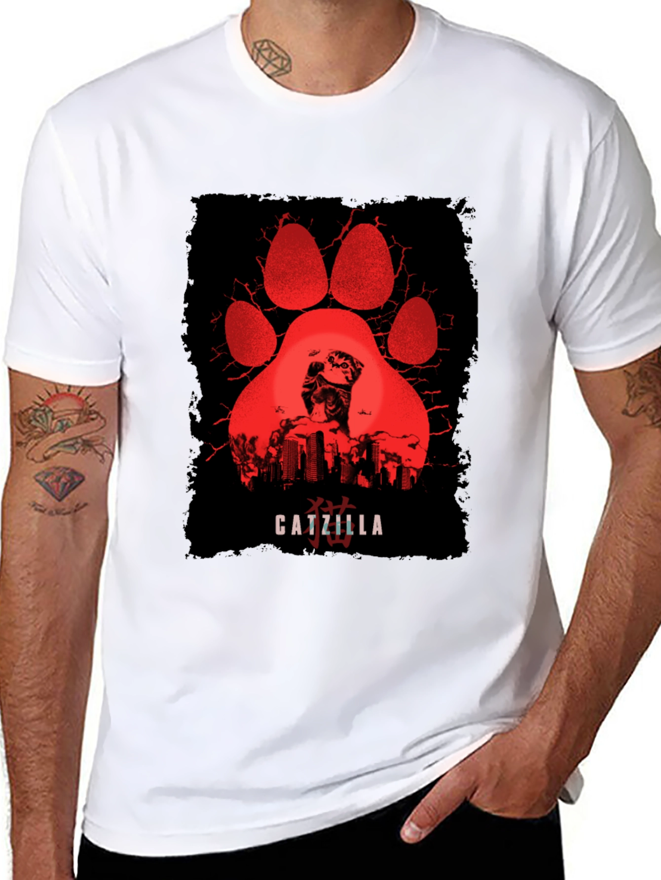 Catzilla T-Shirt - Red Paw Graphic