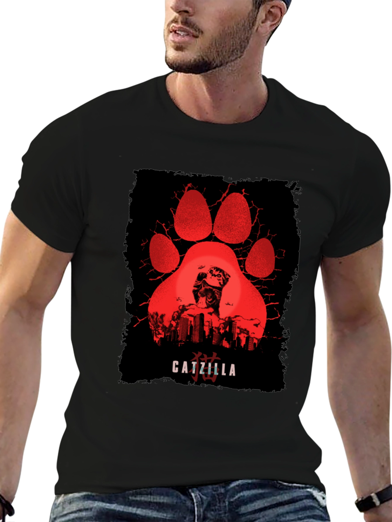 Catzilla T-Shirt - Red Paw Graphic