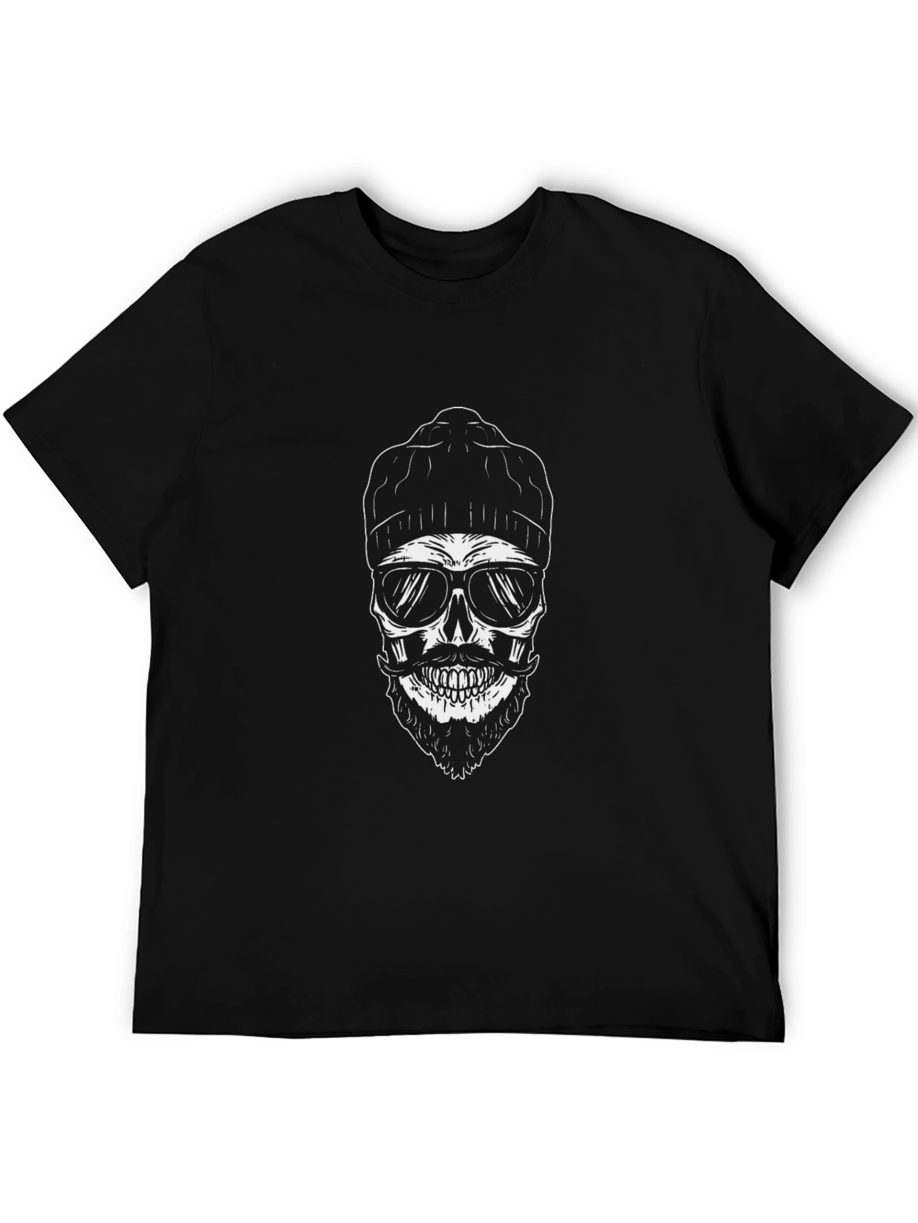 Skull with Beanie & Shades Mens Black T-Shirt
