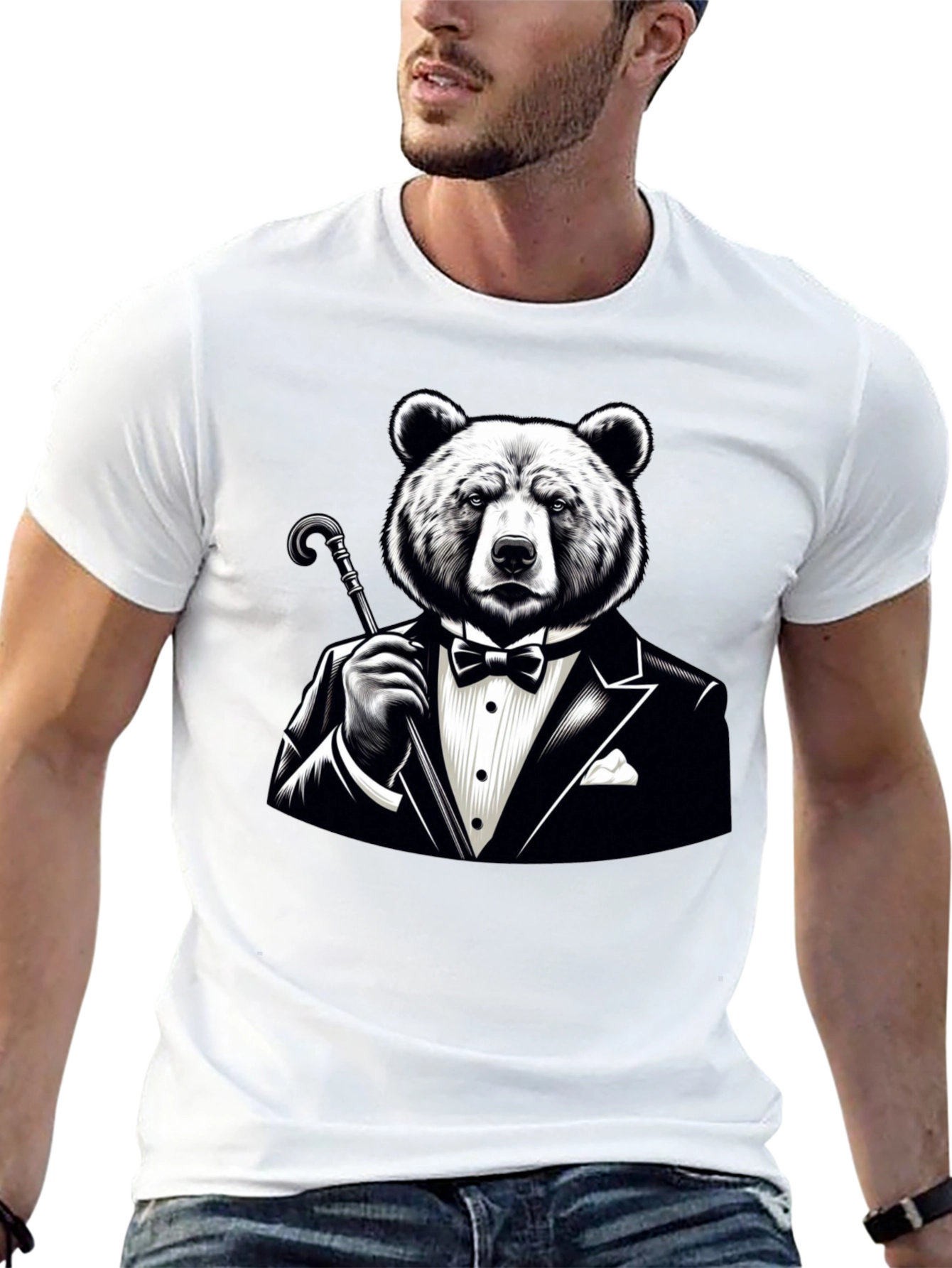 Bear in Tuxedo Graphic T-Shirt - Stylish Novelty Tee