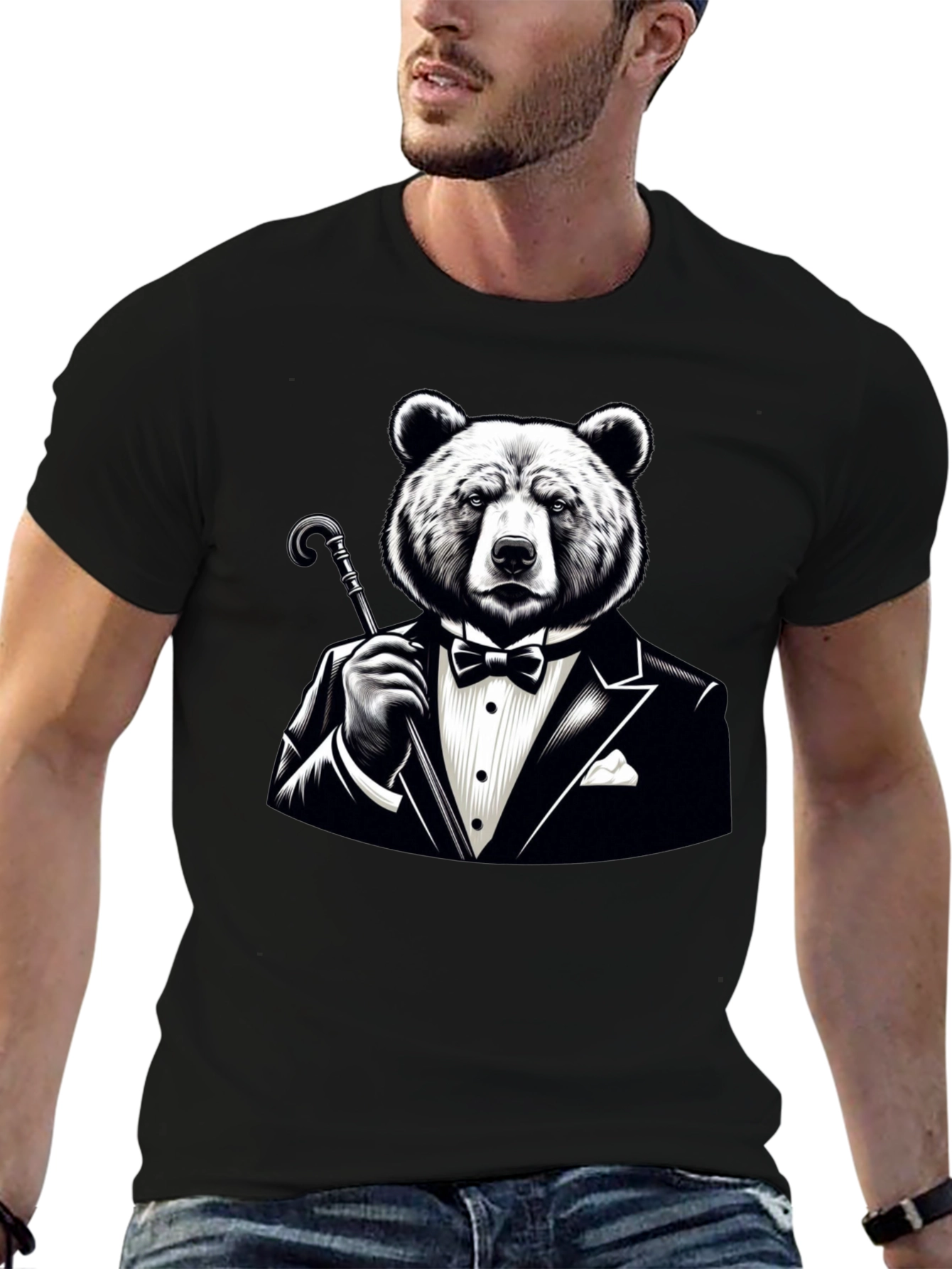 Bear in Tuxedo Graphic T-Shirt - Stylish Novelty Tee