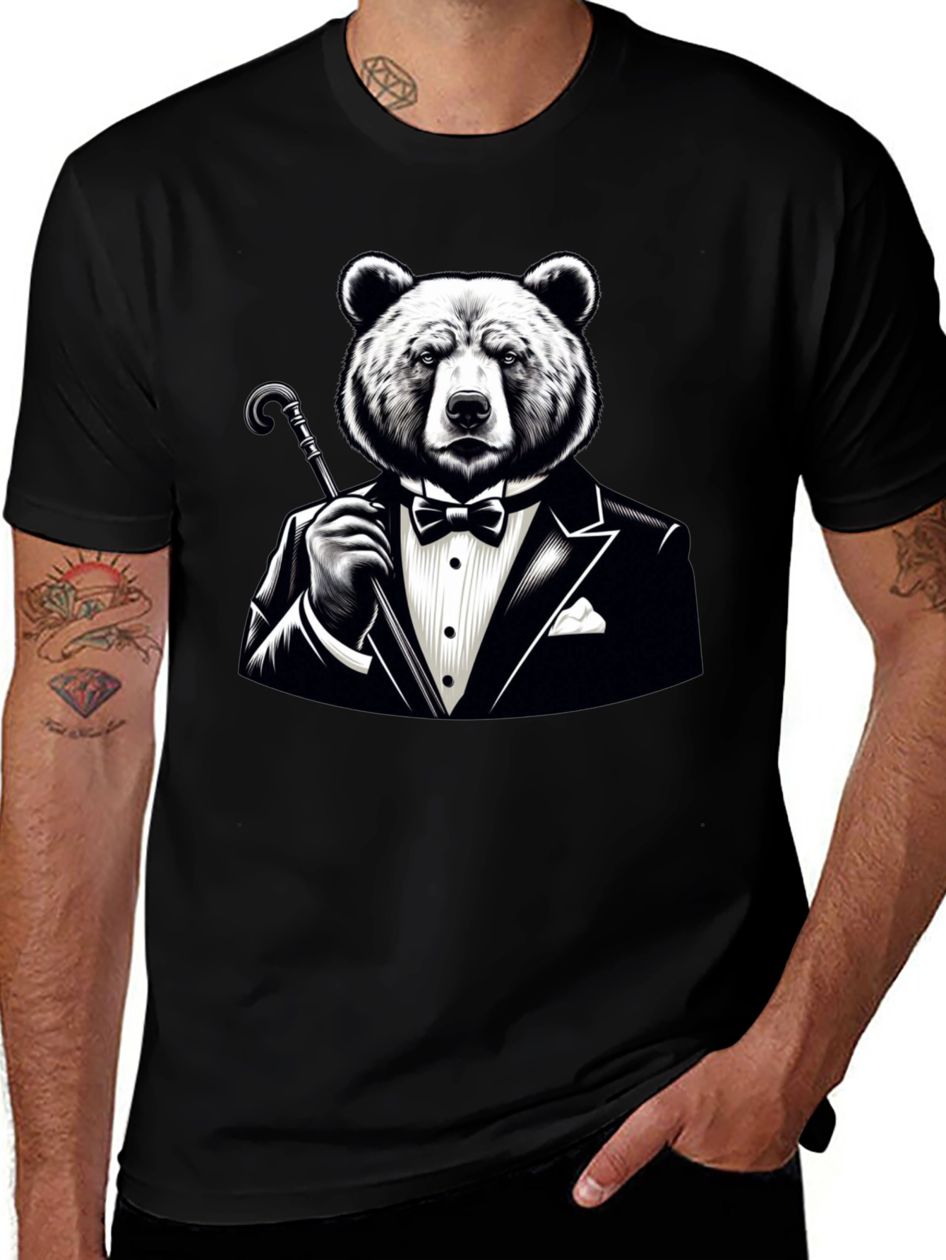 Bear in Tuxedo Graphic T-Shirt - Stylish Novelty Tee
