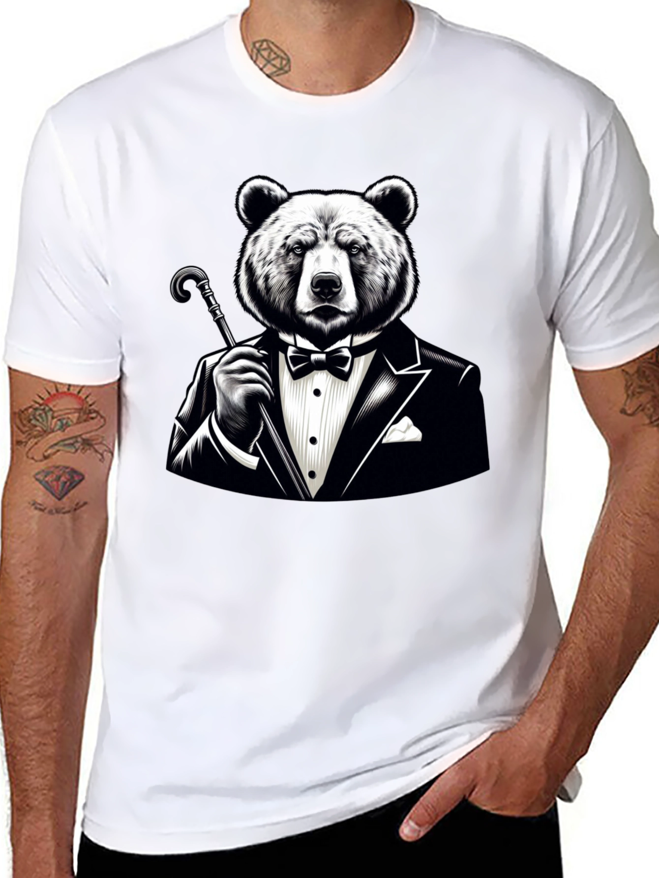 Bear in Tuxedo Graphic T-Shirt - Stylish Novelty Tee