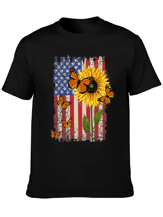 Patriotic Sunflower Butterfly Graphic T-Shirt