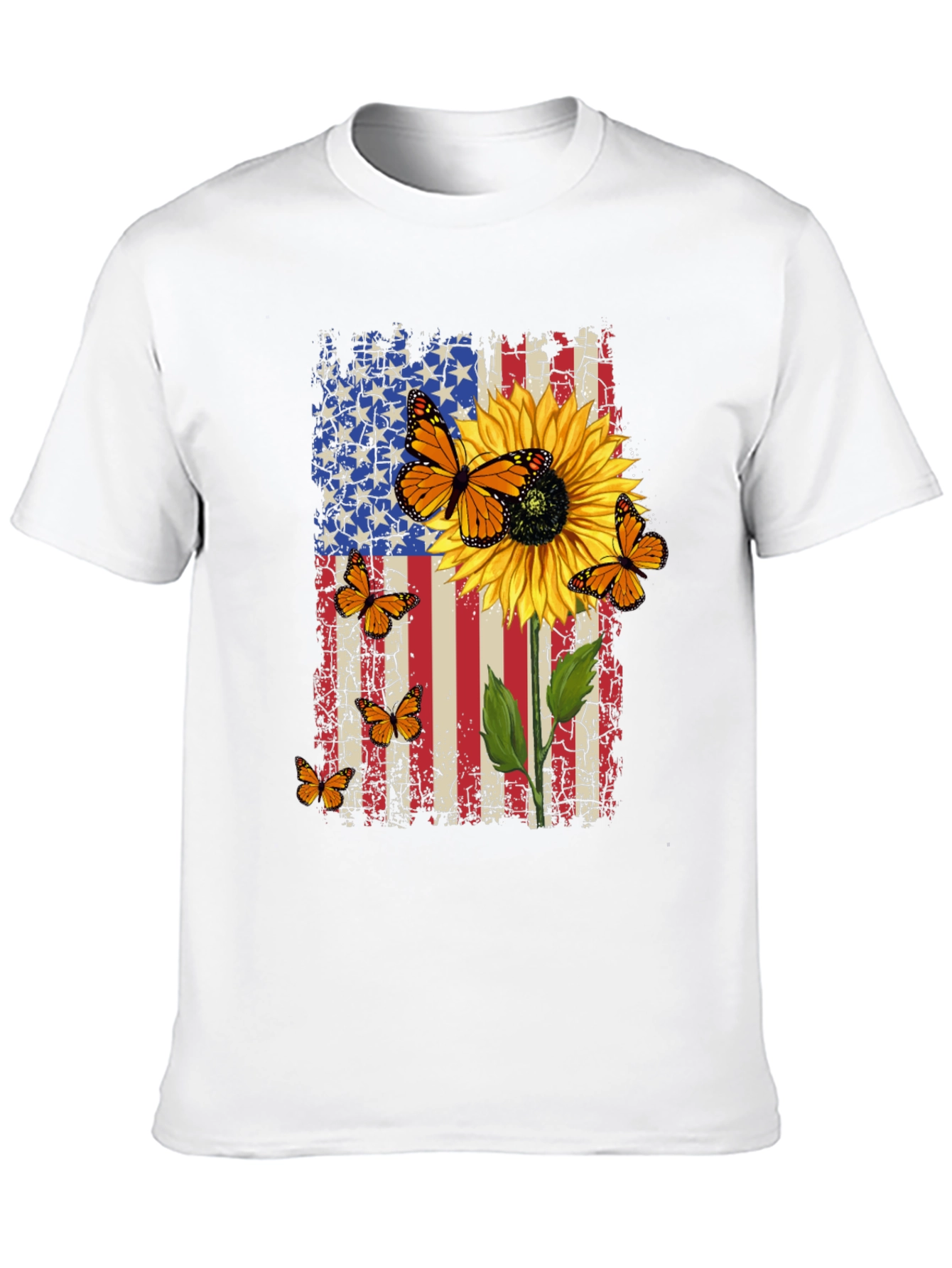 Patriotic Sunflower Butterfly Graphic T-Shirt