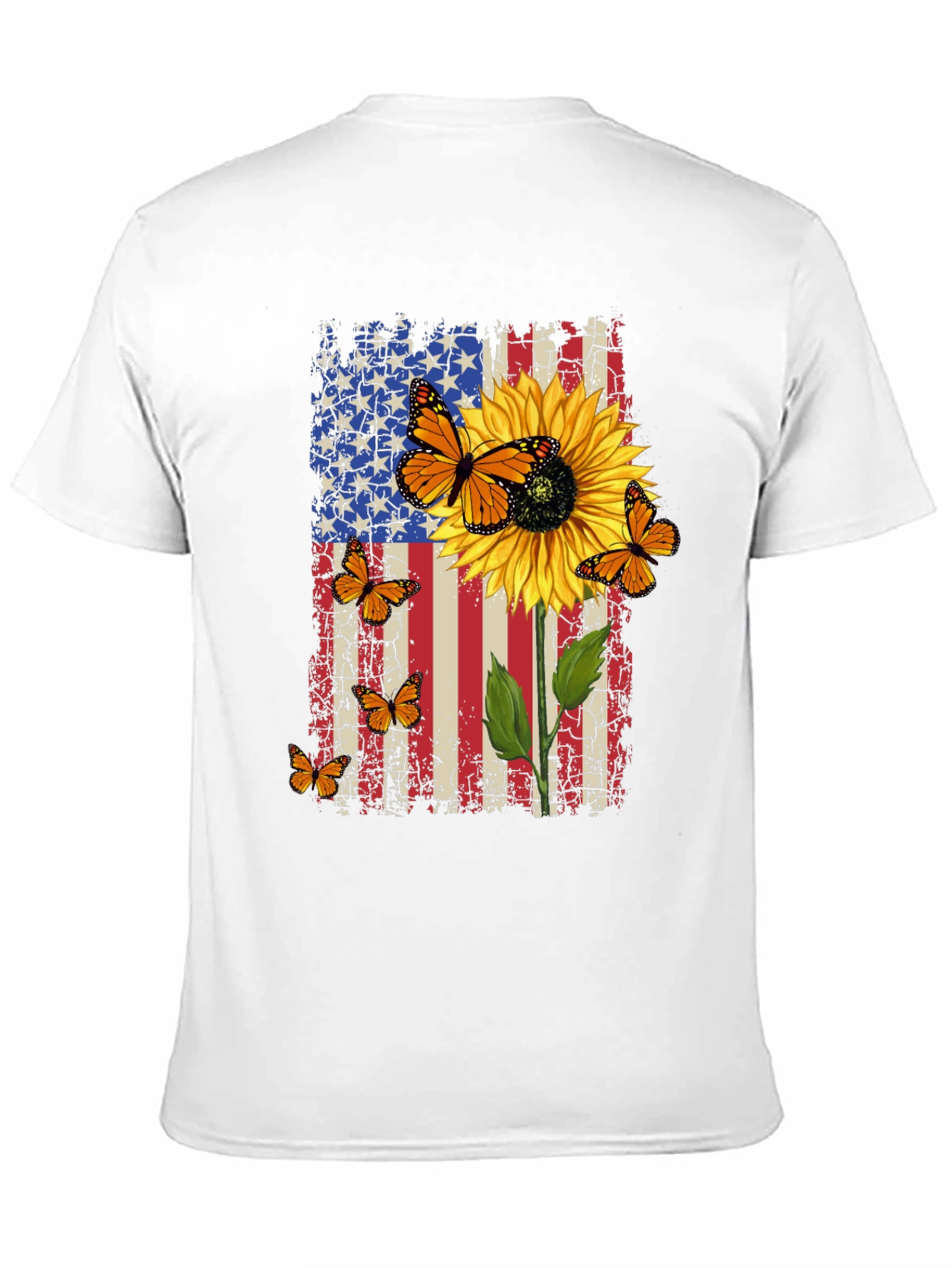 Patriotic Sunflower Butterfly Graphic T-Shirt