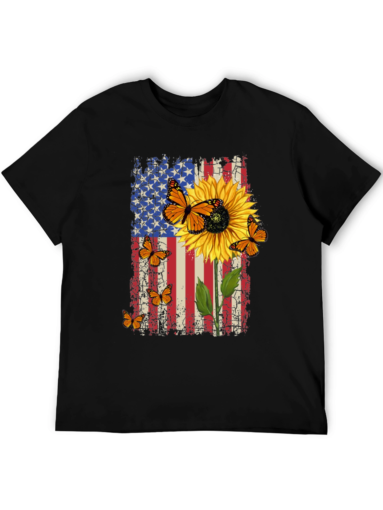 Patriotic Sunflower Butterfly Graphic T-Shirt