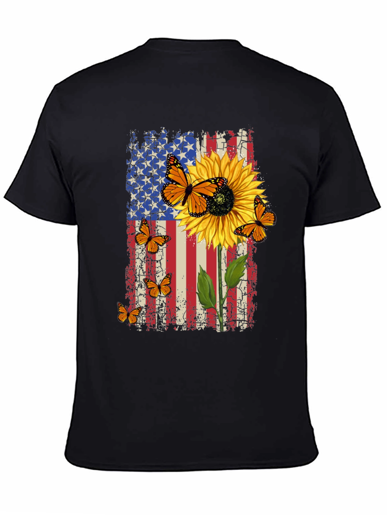 Patriotic Sunflower Butterfly Graphic T-Shirt
