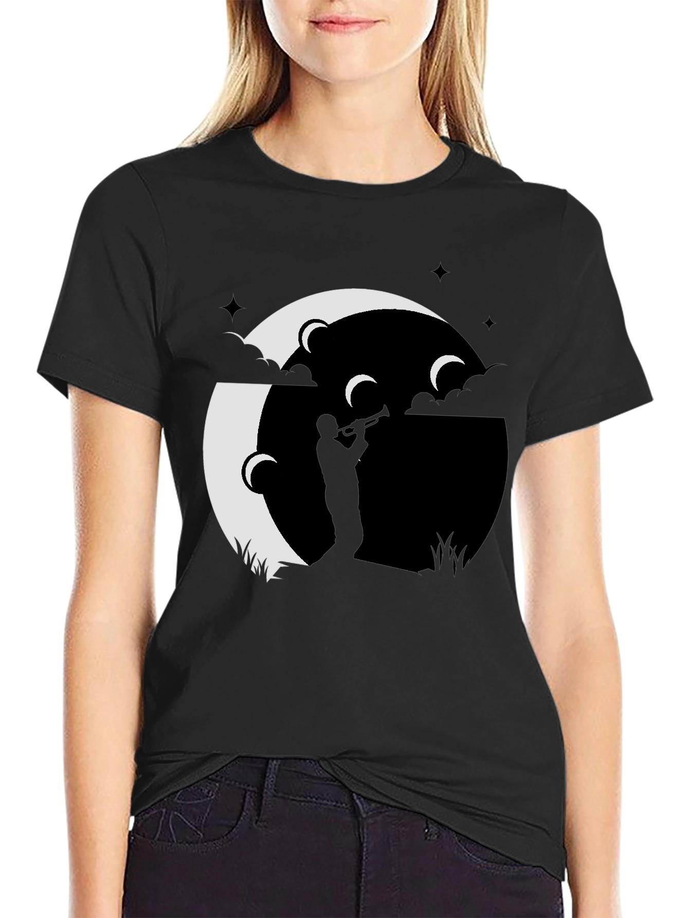 Moonlight Jazz Trumpet Player Graphic Tee