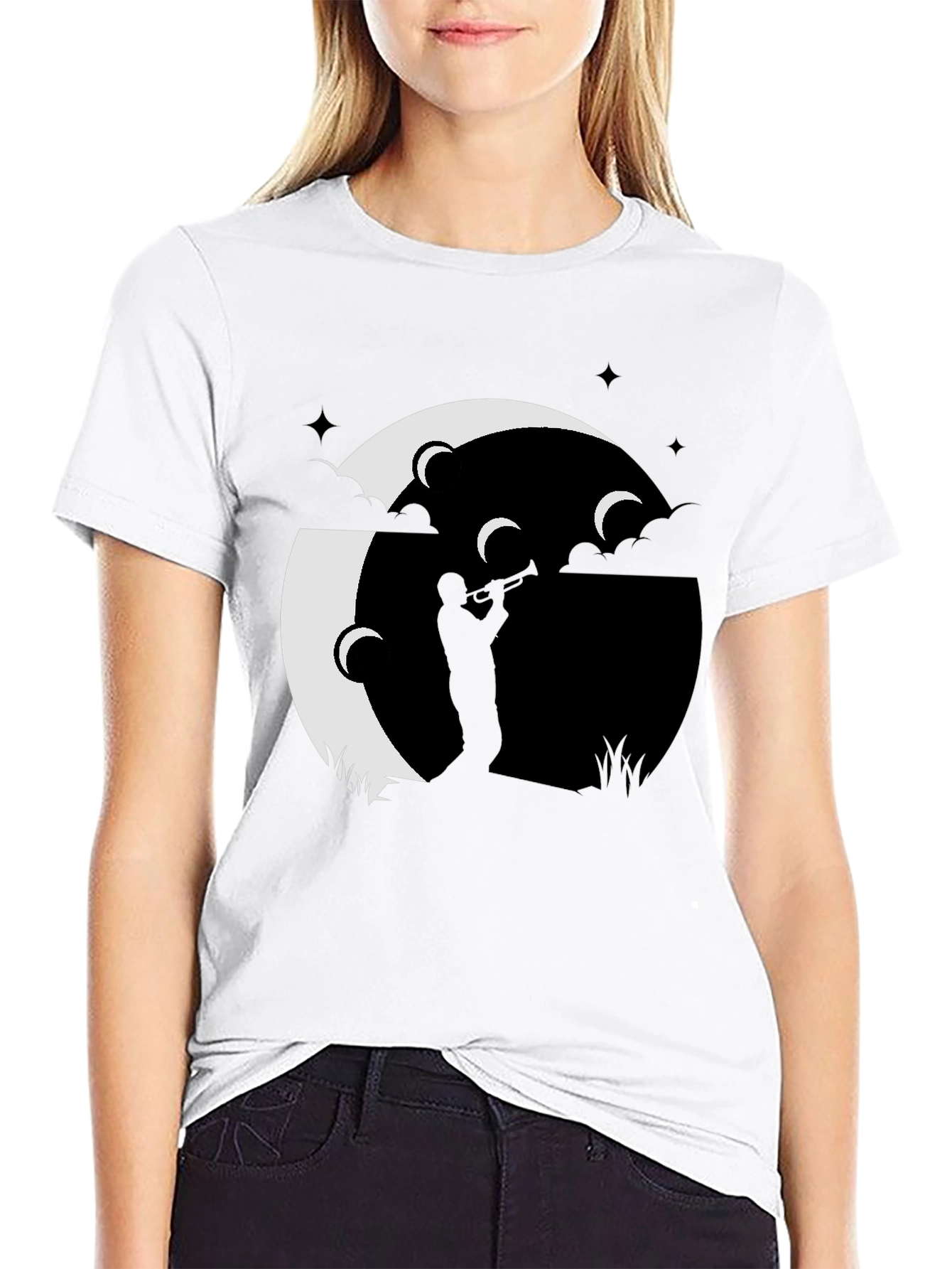 Moonlight Jazz Trumpet Player Graphic Tee