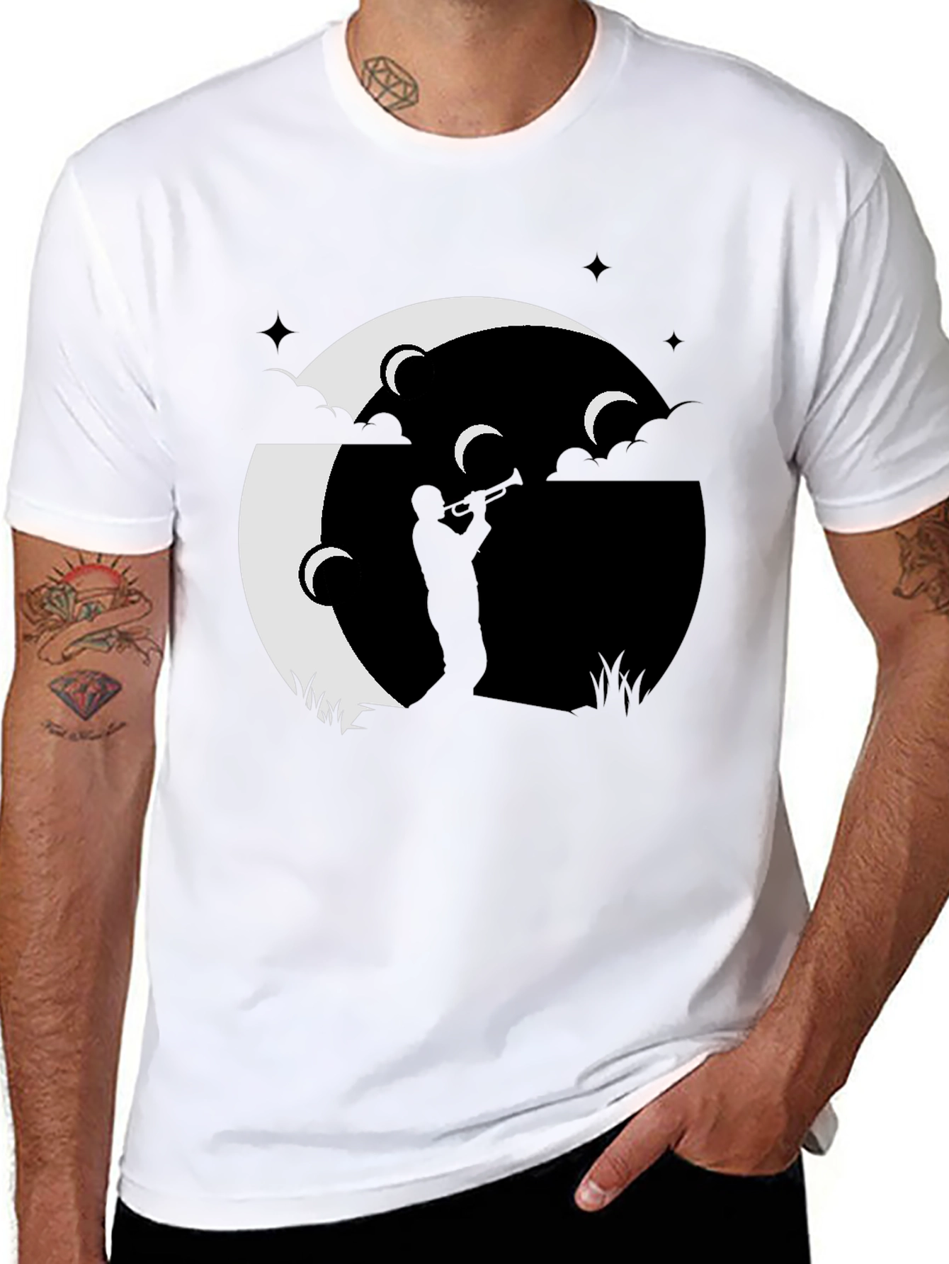 Moonlight Jazz Trumpet Player Graphic Tee