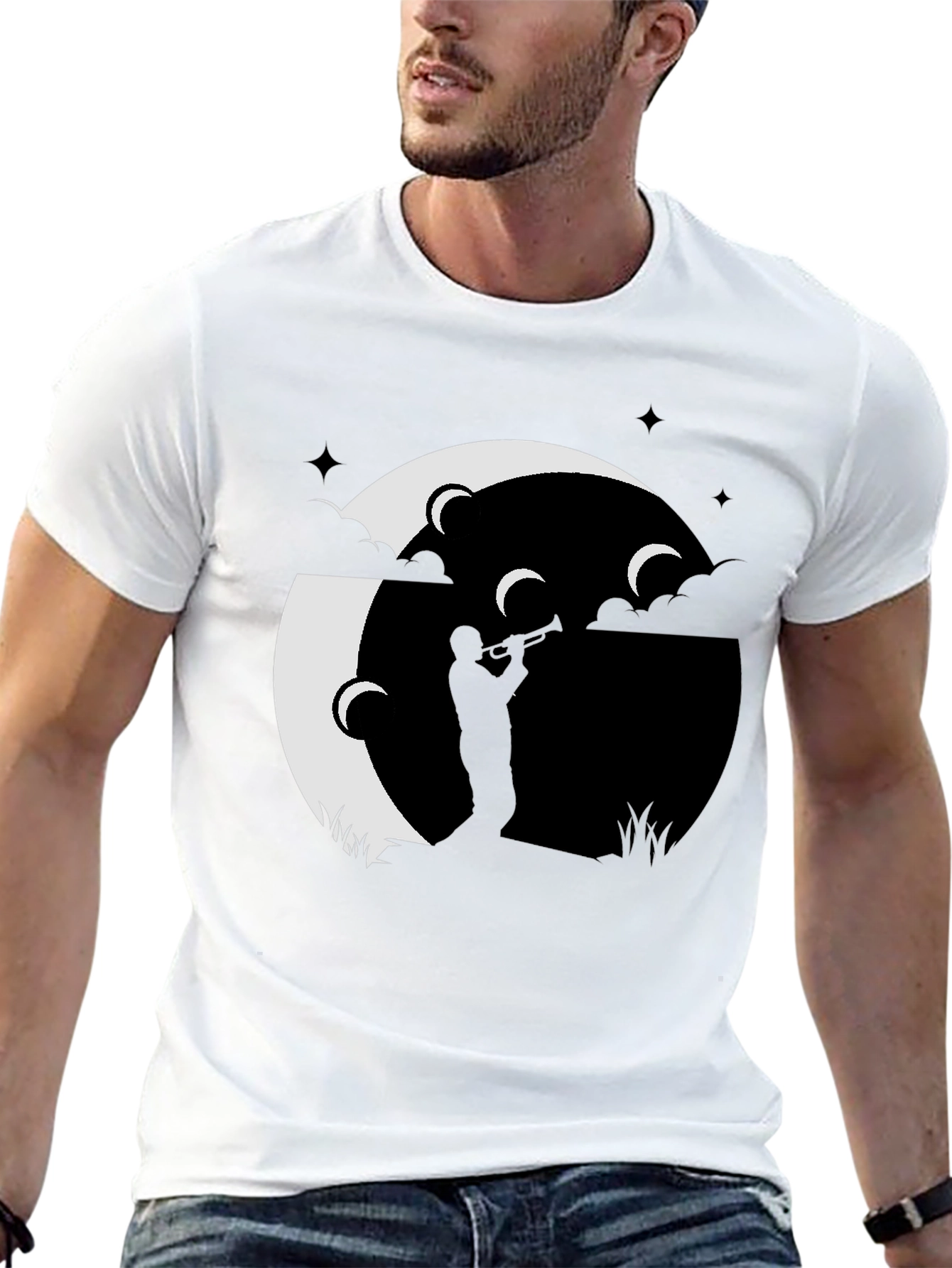 Moonlight Jazz Trumpet Player Graphic Tee