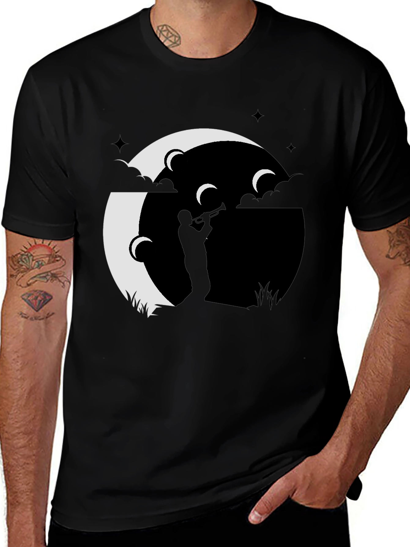 Moonlight Jazz Trumpet Player Graphic Tee