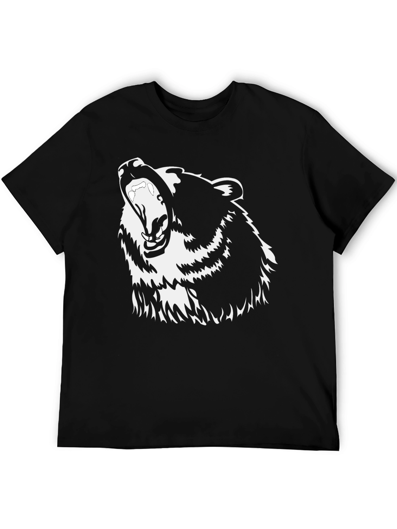 Grizzly Bear Graphic Print Black T-Shirt