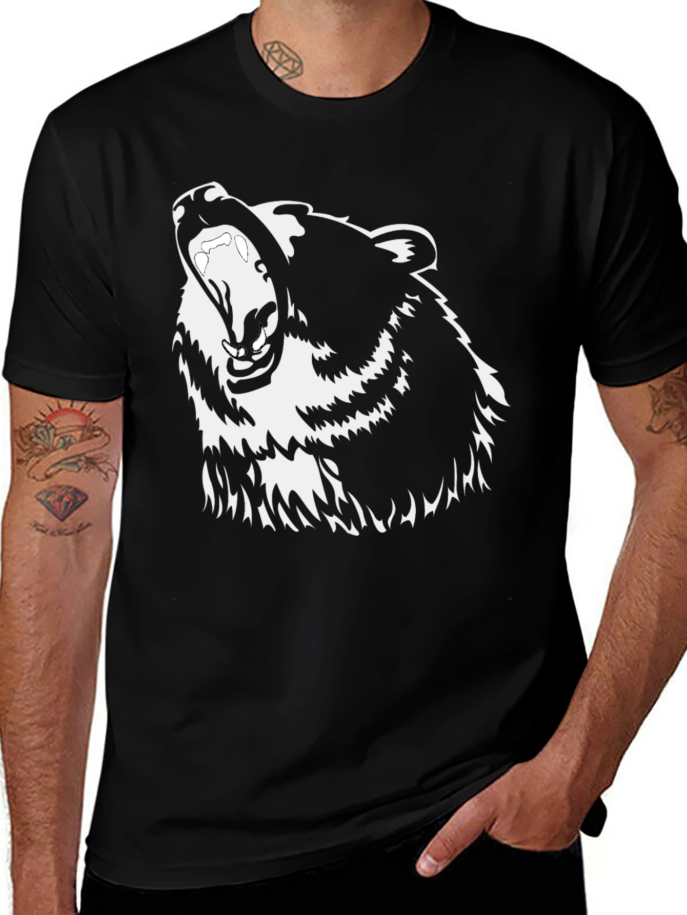 Grizzly Bear Graphic Print Black T-Shirt