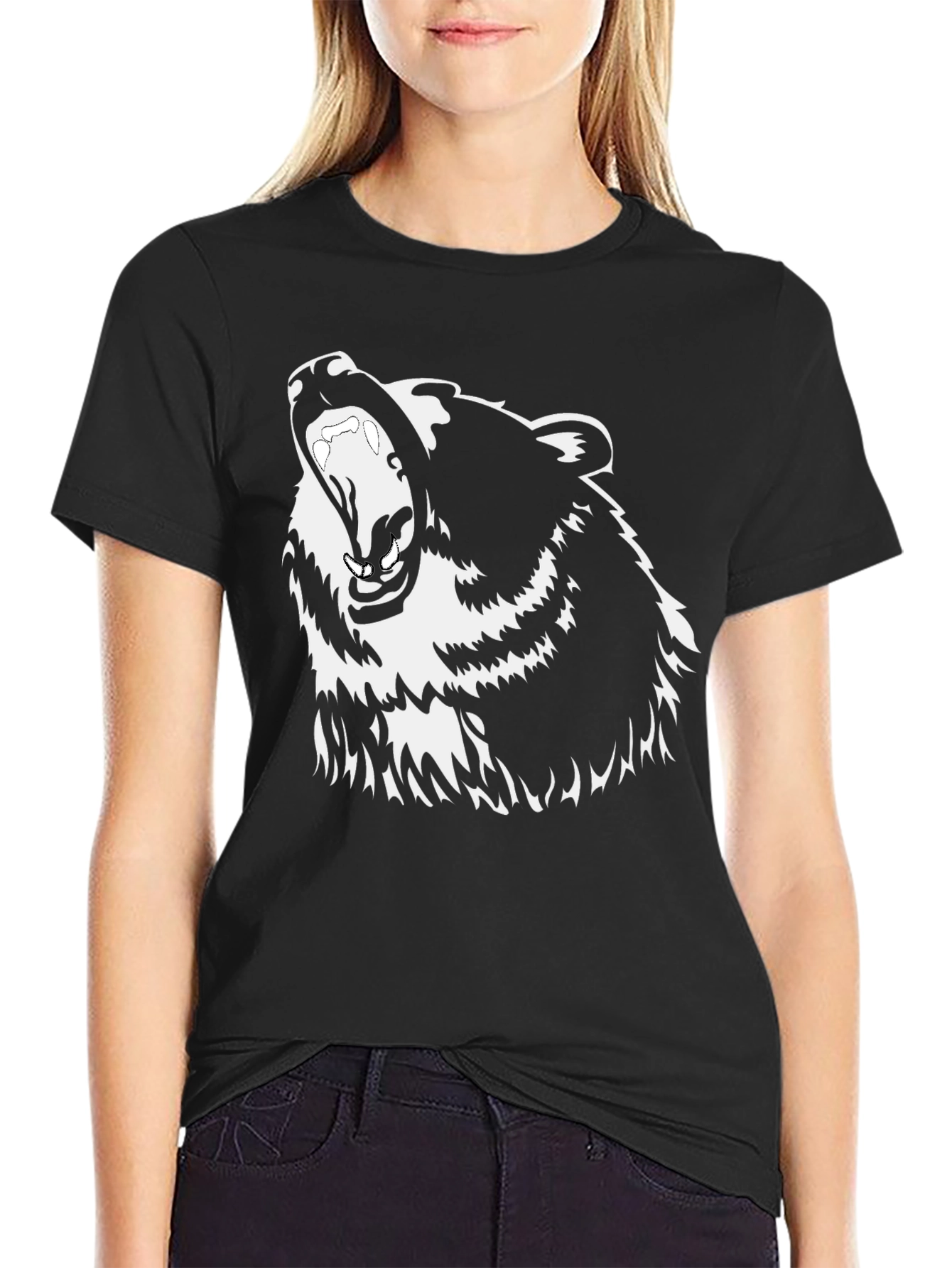 Grizzly Bear Graphic Print Black T-Shirt