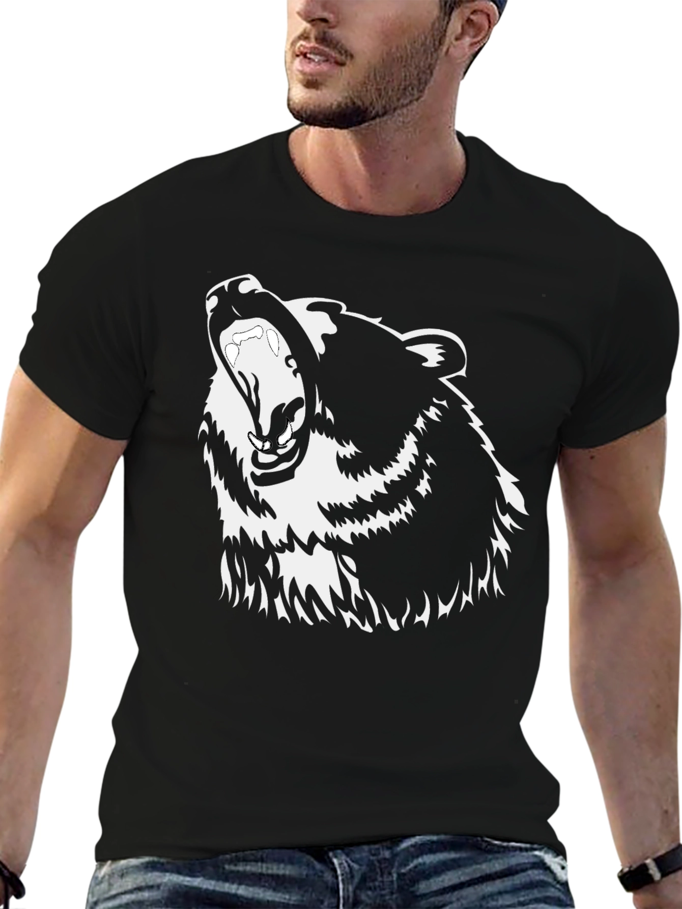 Grizzly Bear Graphic Print Black T-Shirt