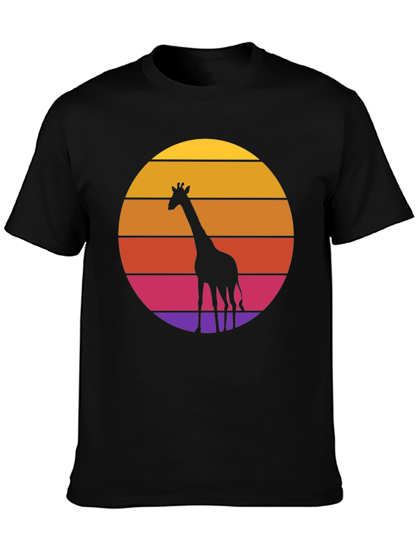 Giraffe Sunset Graphic T-Shirt - Black