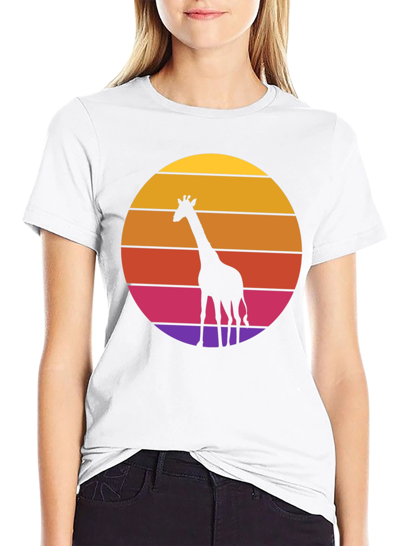 Giraffe Sunset Graphic T-Shirt - Black