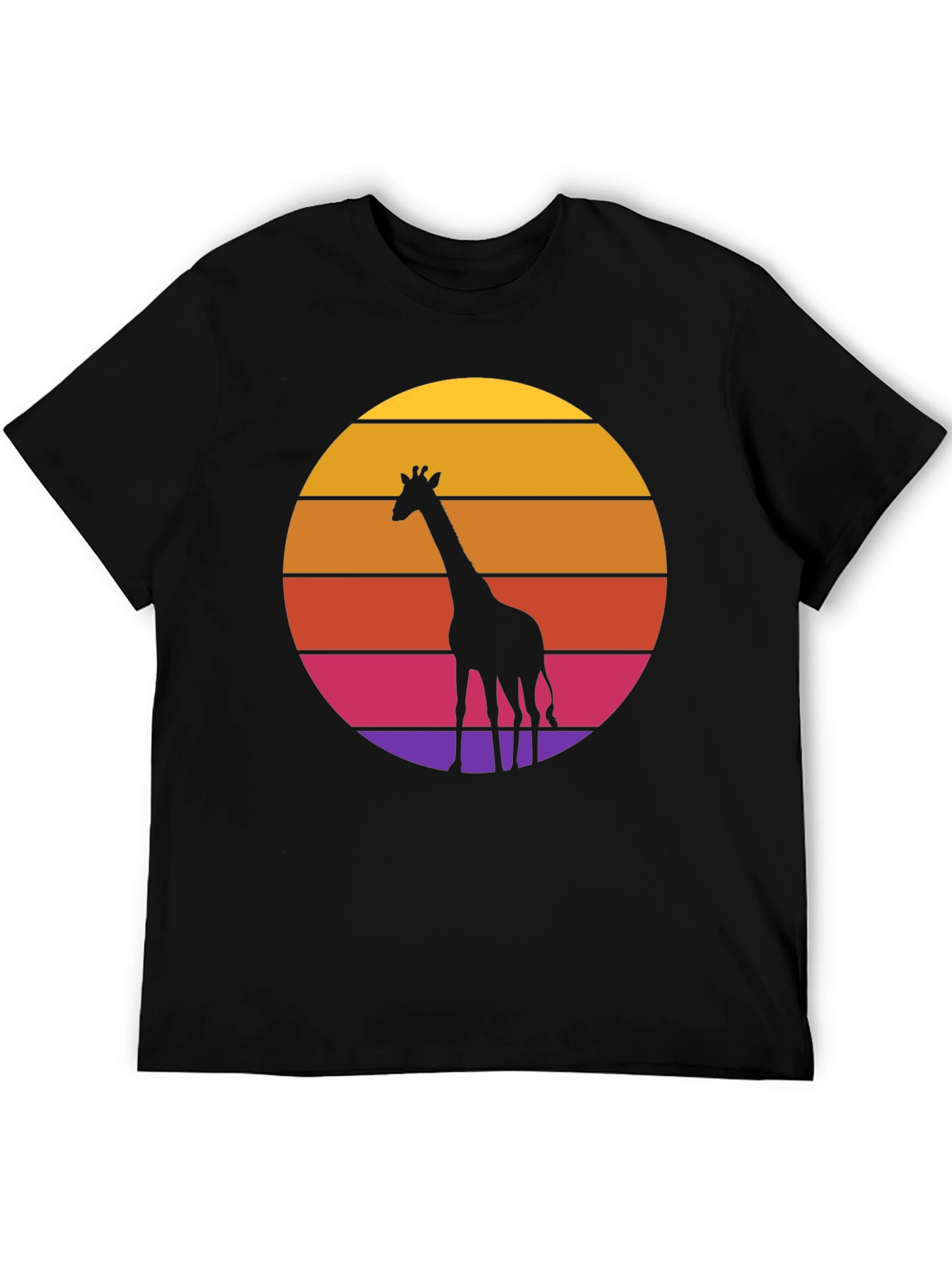 Giraffe Sunset Graphic T-Shirt - Black