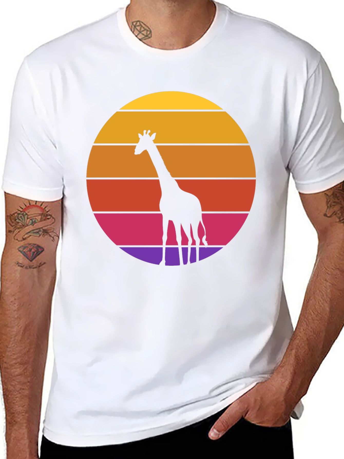 Giraffe Sunset Graphic T-Shirt - Black