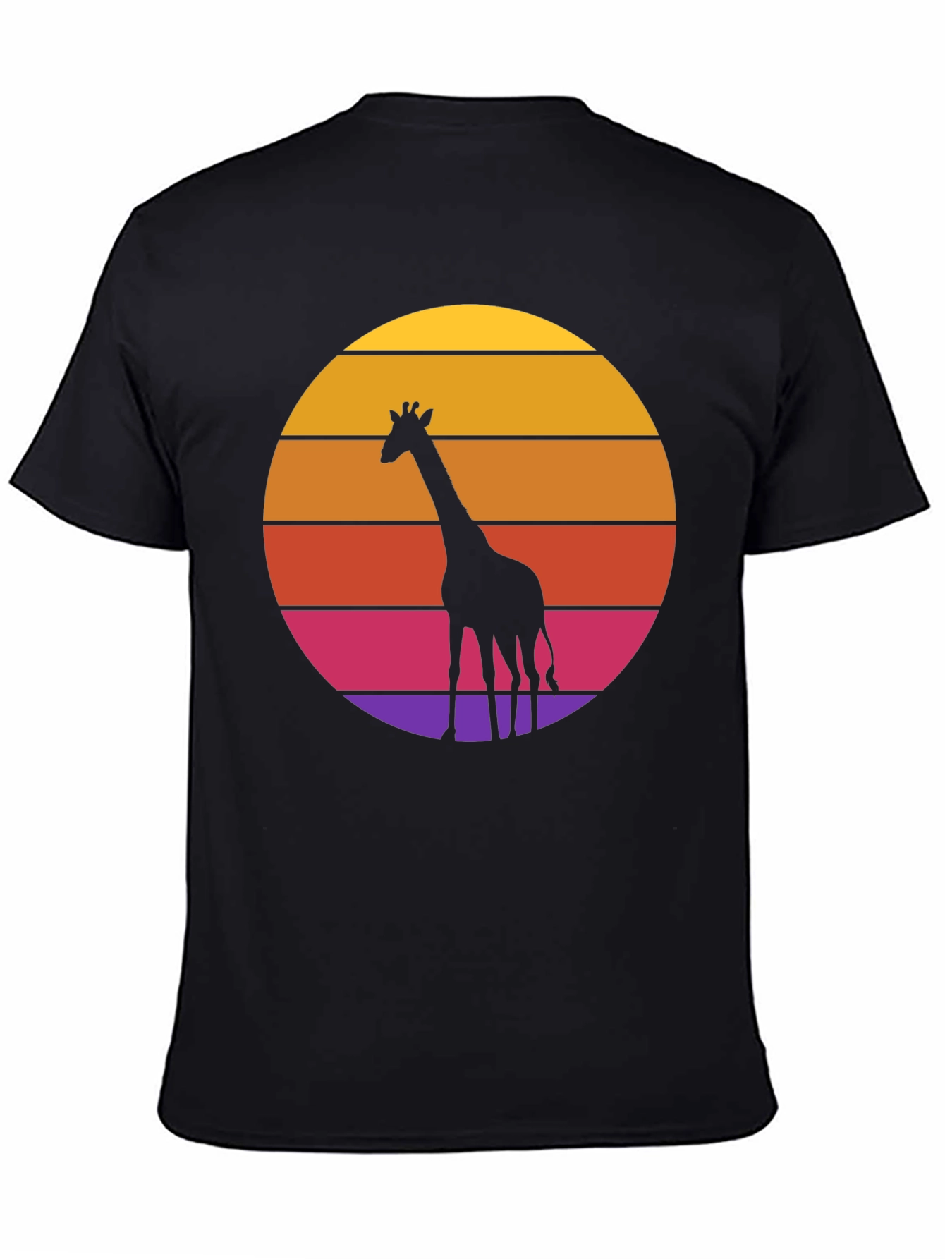 Giraffe Sunset Graphic T-Shirt - Black