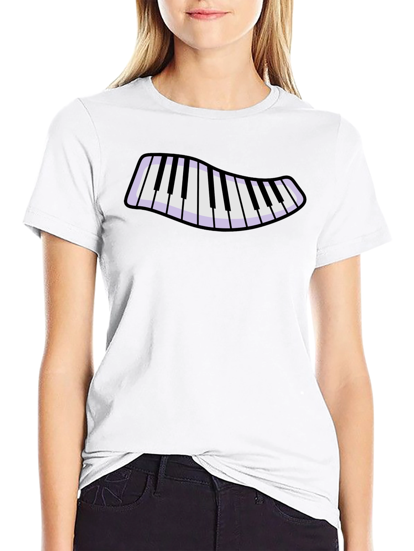 Piano Keys Graphic T-Shirt - Black Cotton Blend