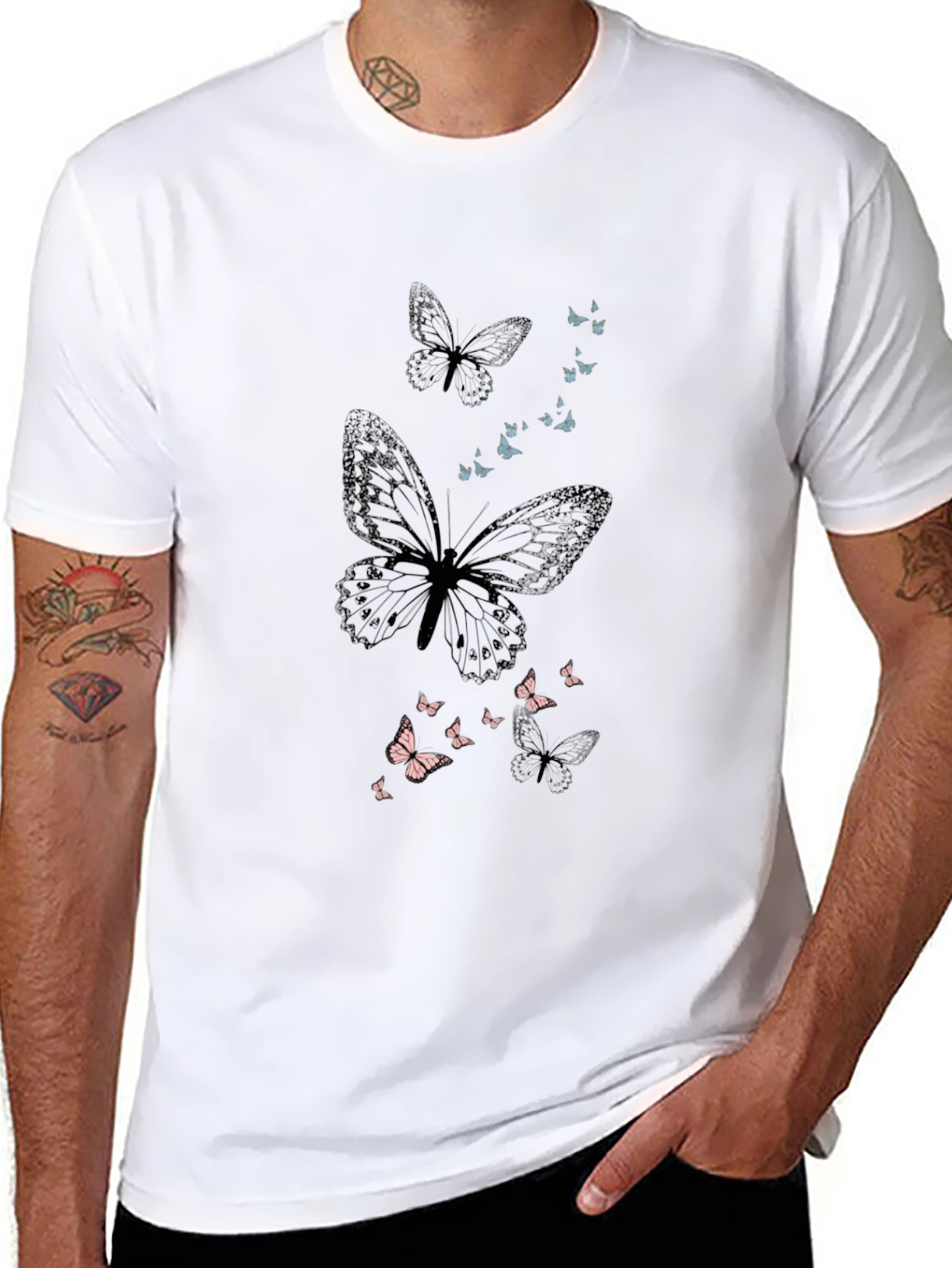 Butterfly Print Mens Black T-Shirt