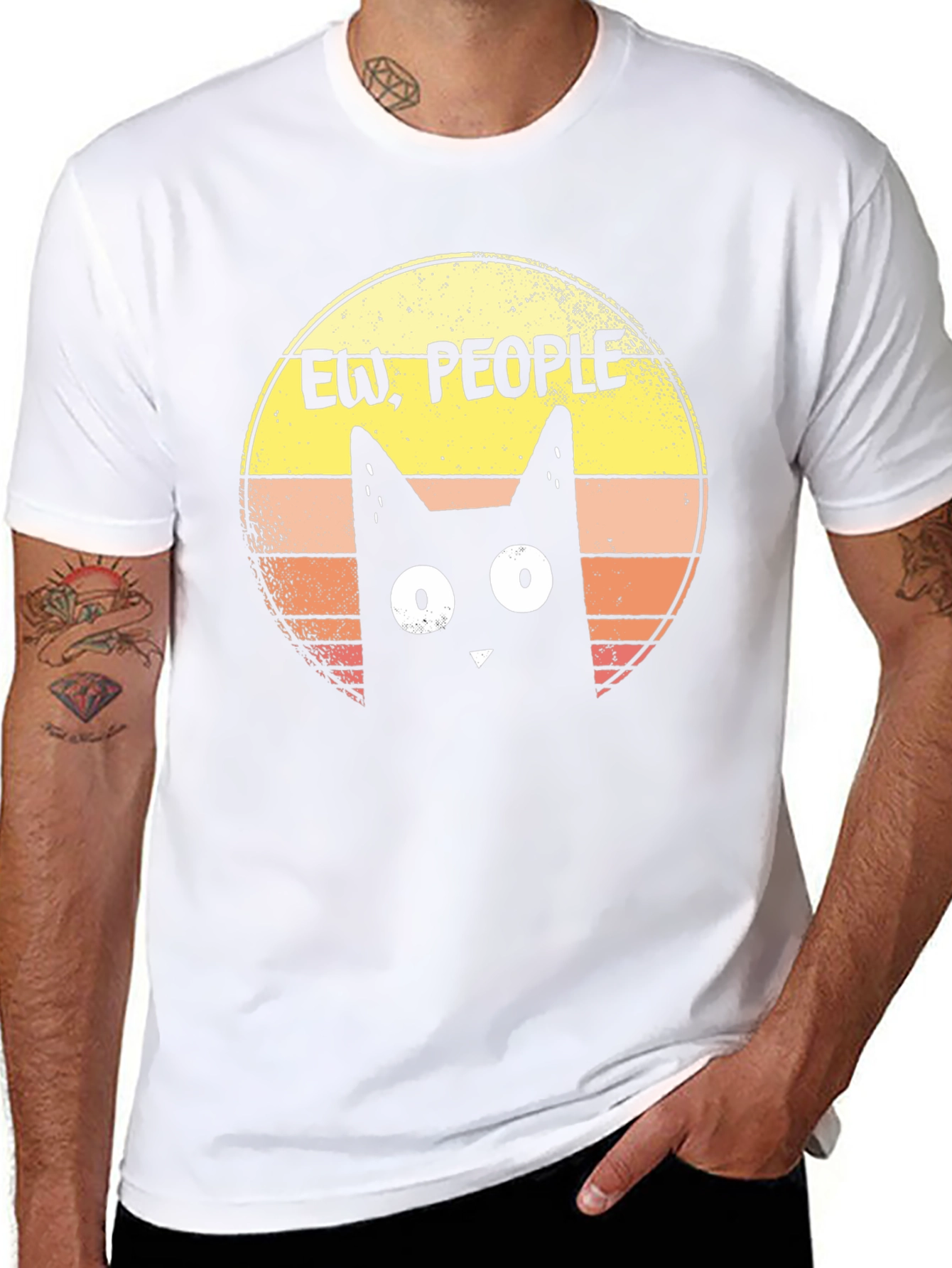Ew People Cat Graphic Tee - Black Cotton T-Shirt