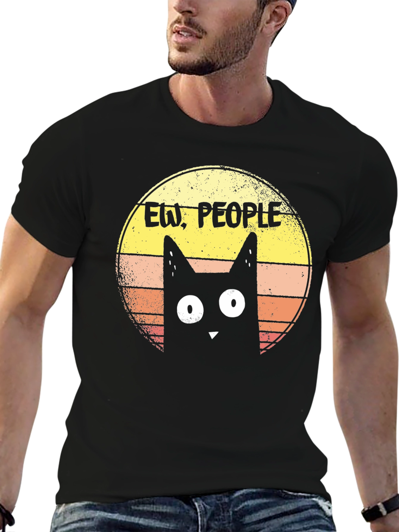 Ew People Cat Graphic Tee - Black Cotton T-Shirt