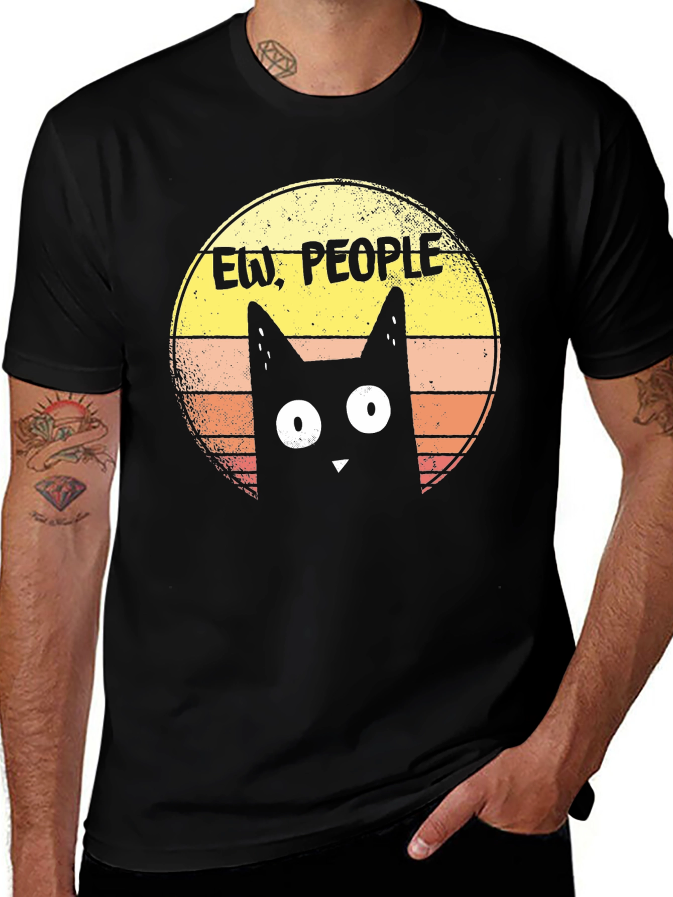 Ew People Cat Graphic Tee - Black Cotton T-Shirt