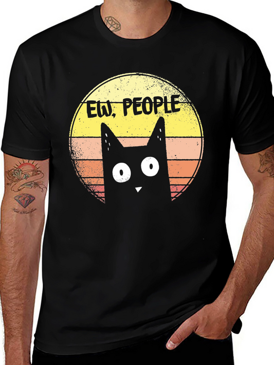 Ew People Cat Graphic Tee - Black Cotton T-Shirt